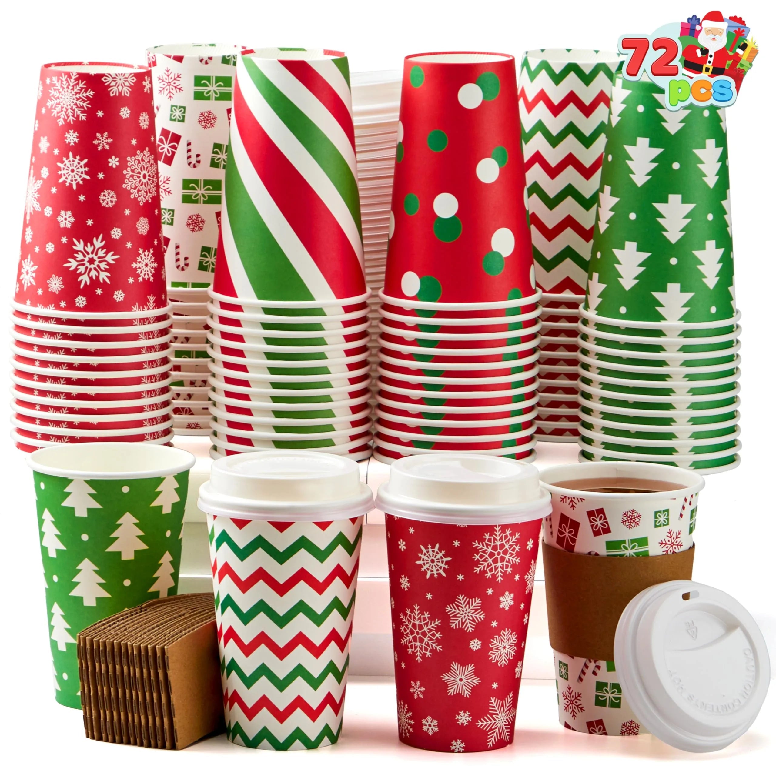 72-Pack 16 oz Christmas Disposable Paper Cups, 6 Festive Designs