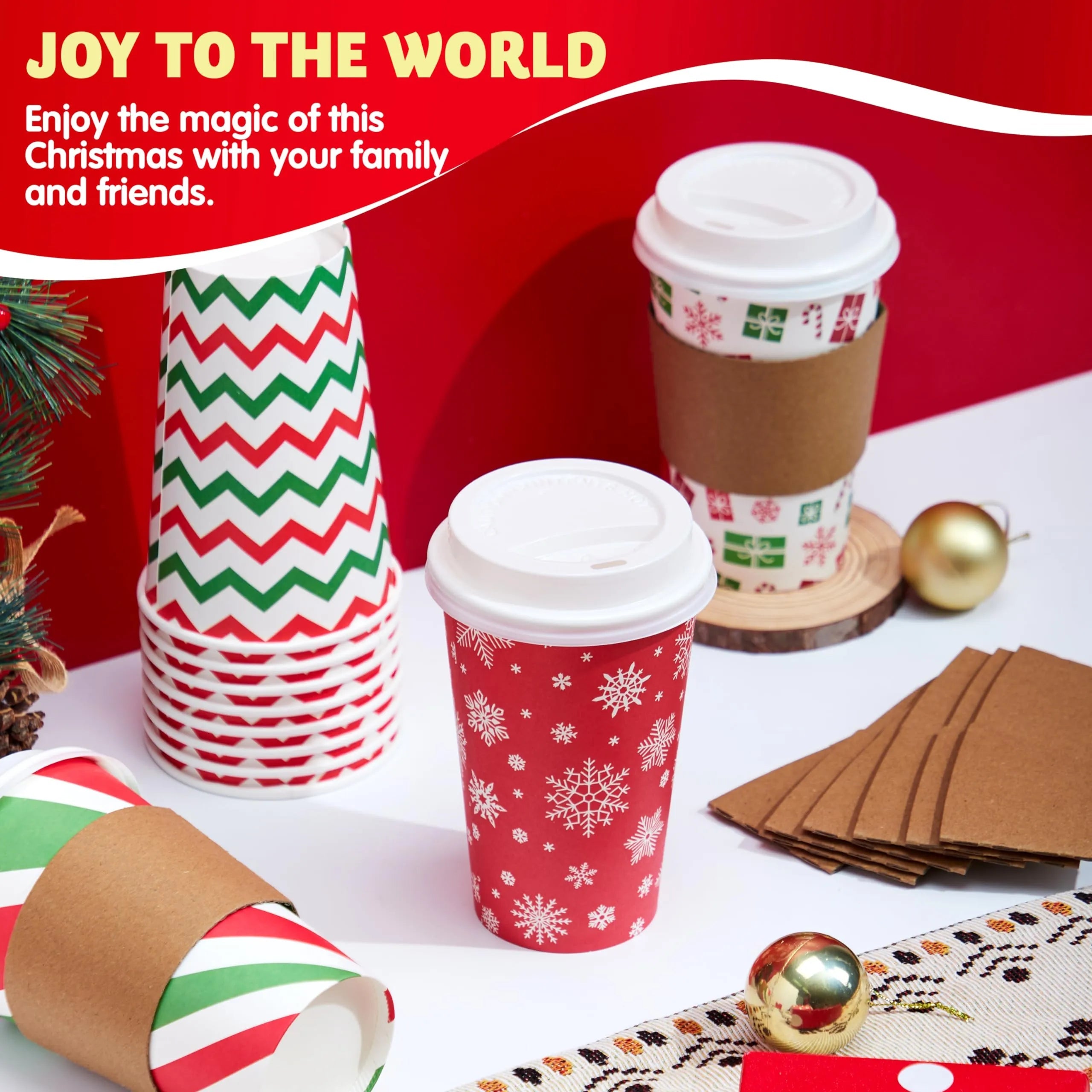 72-Pack 16 oz Christmas Disposable Paper Cups, 6 Festive Designs