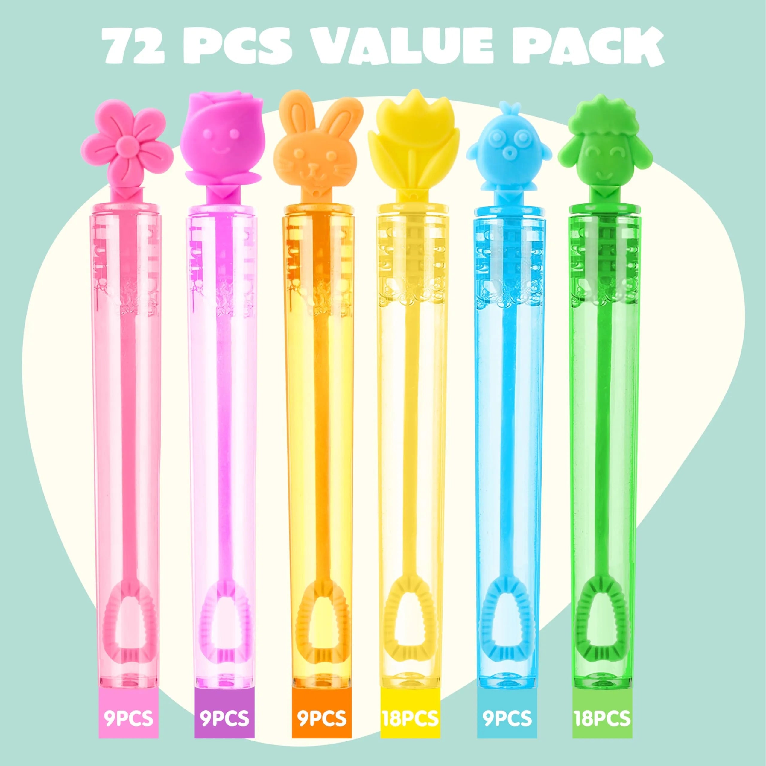 72-Pack Easter Mini Bubble Wands, 8 Assorted Colors, 9 Styles