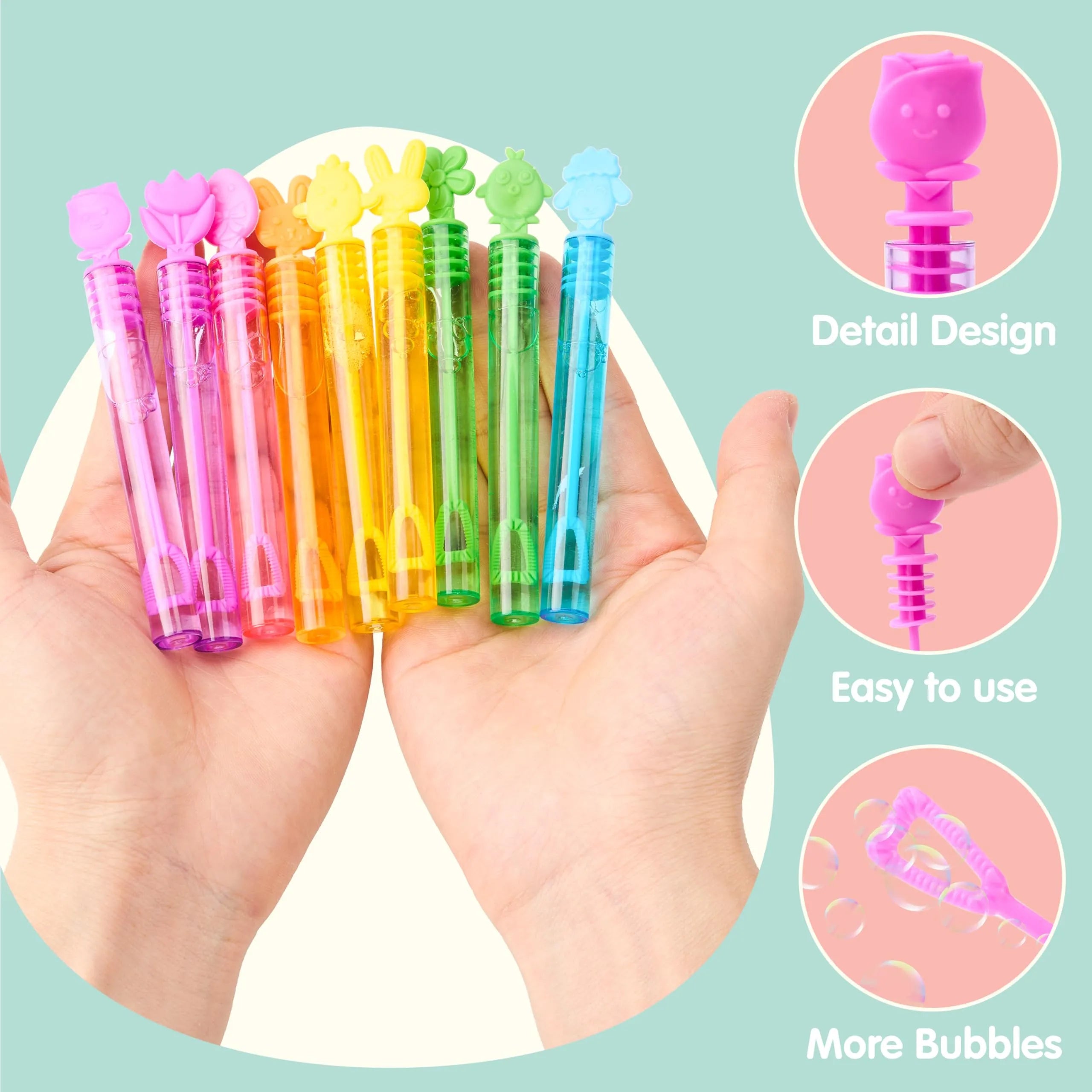 72-Pack Easter Mini Bubble Wands, 8 Assorted Colors, 9 Styles