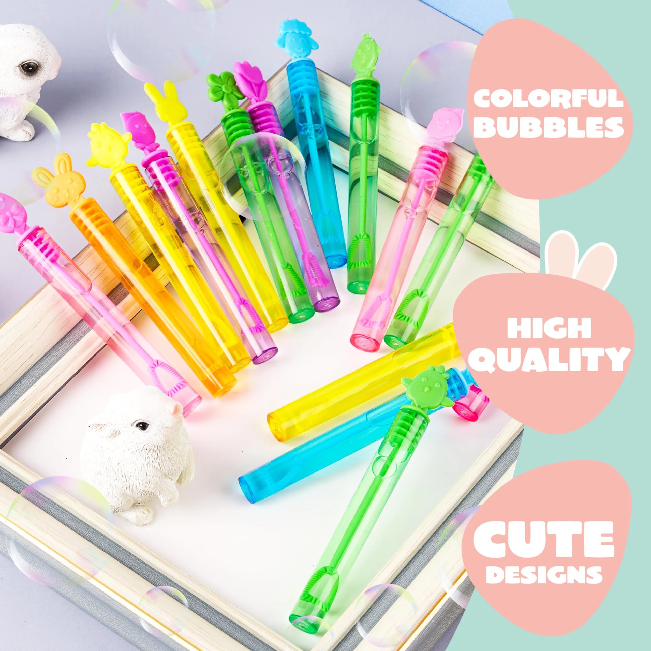 72-Pack Easter Mini Bubble Wands, 8 Assorted Colors, 9 Styles