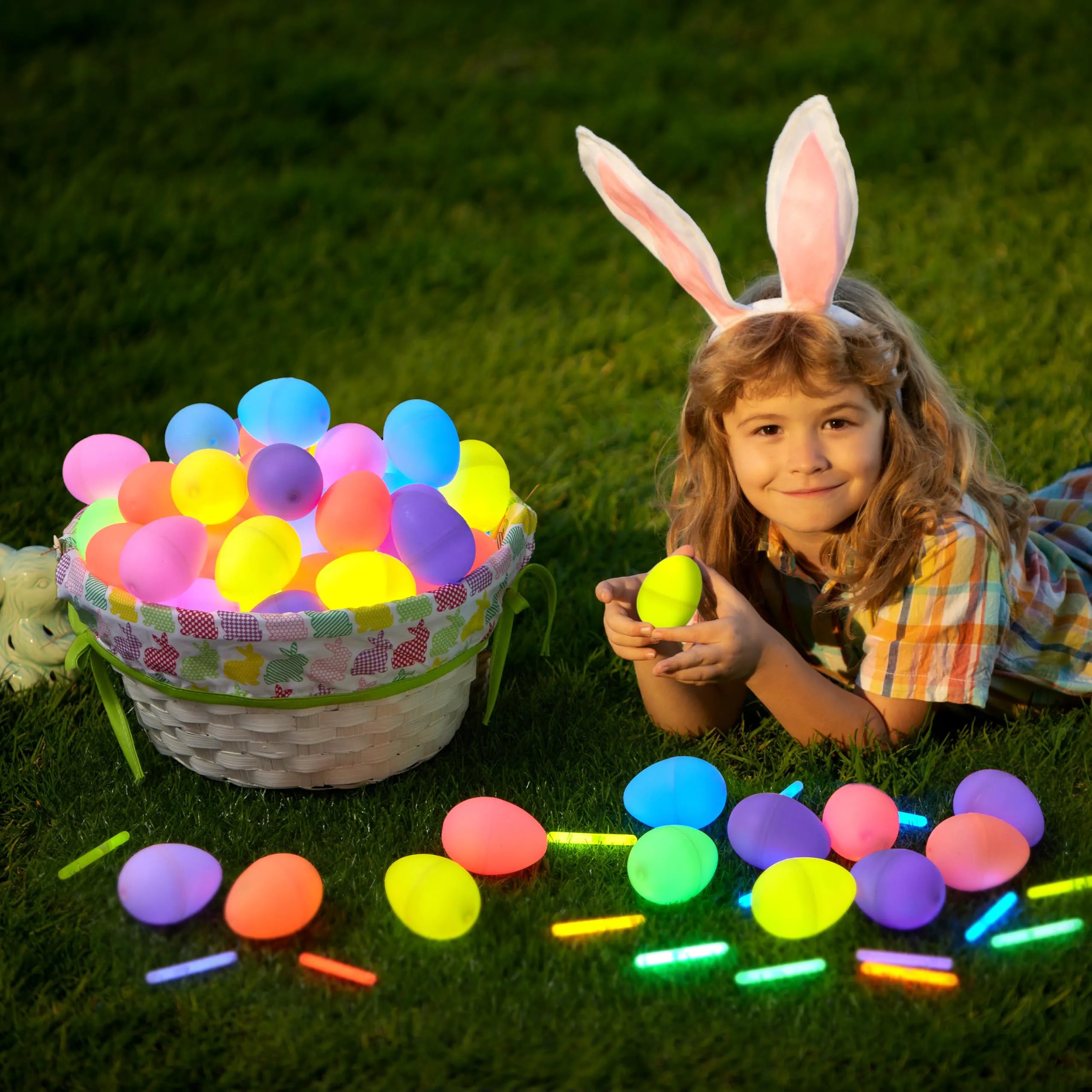 72 Glow-in-the-Dark Easter Eggs with Mini Glow Sticks for Kids Party Favors