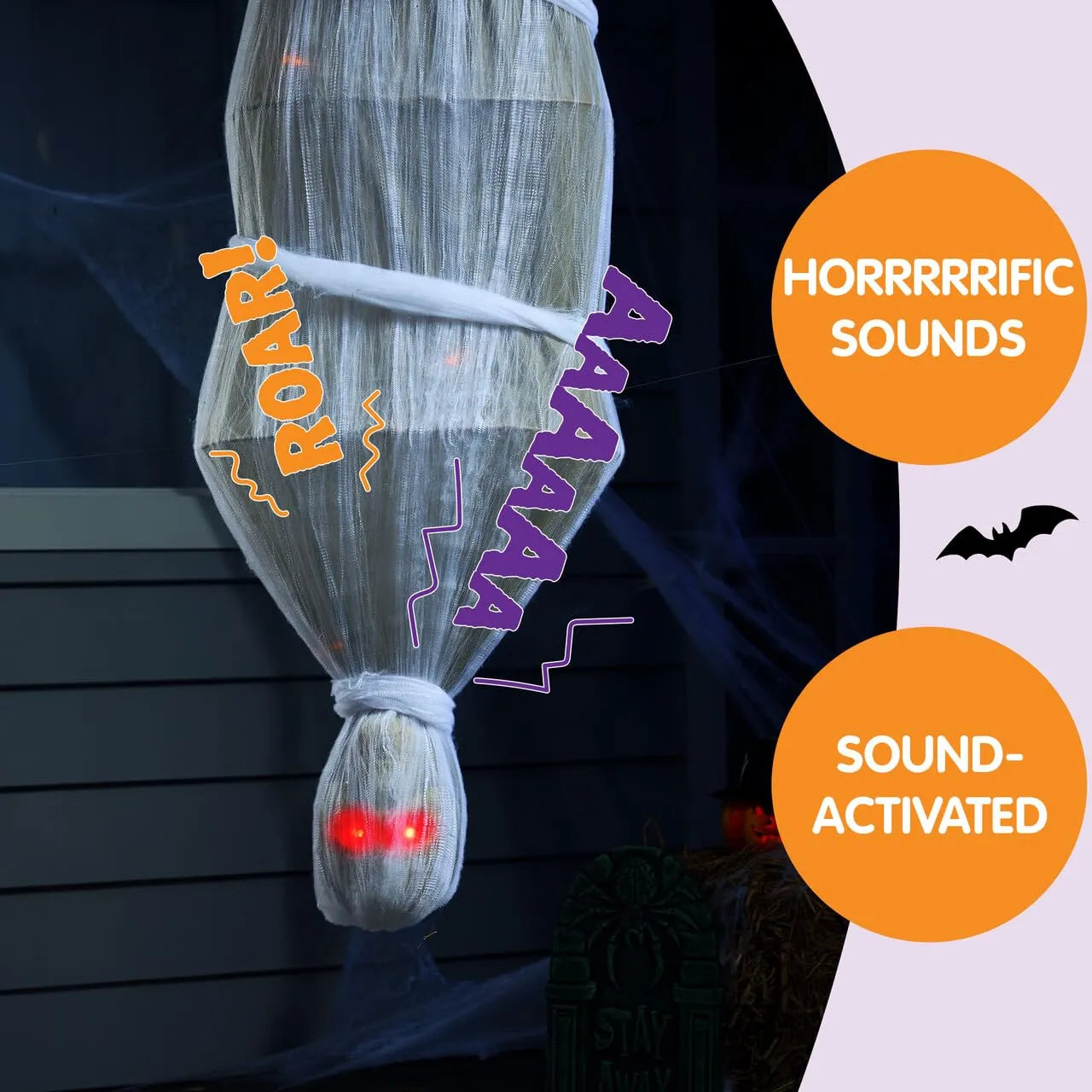 72in Halloween Hanging Animated Cocoon Corpse with Animatronic Sound and Light-up Eyes