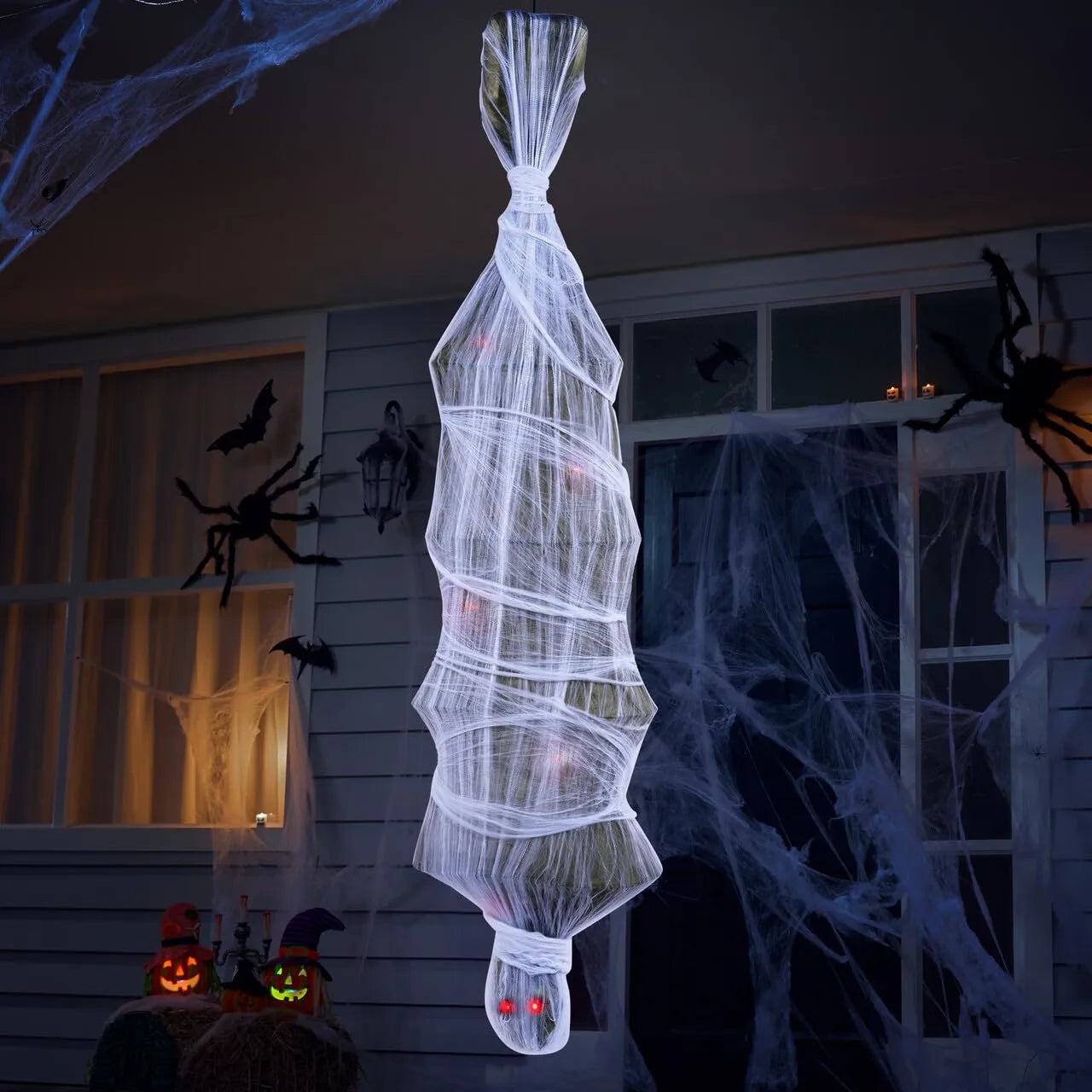 72in Halloween Hanging Animated Cocoon Corpse with Animatronic Sound and Light-up Eyes