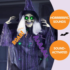 72-Inch Halloween Hanging Witch with Light-Up Eyes & Creepy Sound