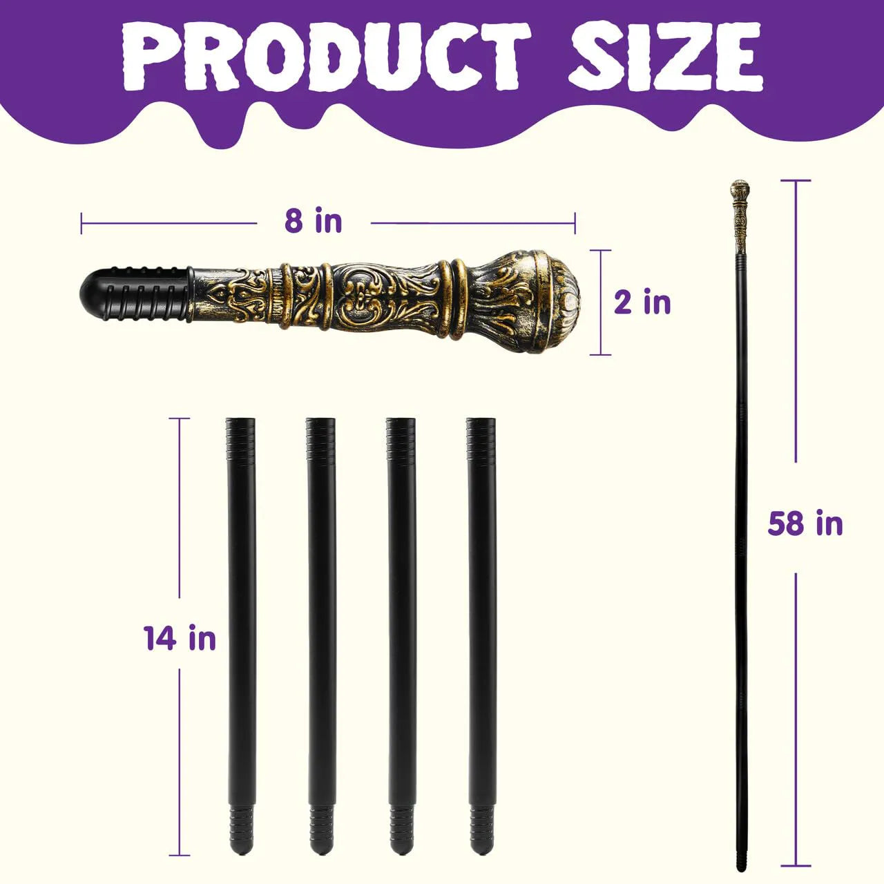 Vintage Gold Halloween Staff Walking Cane