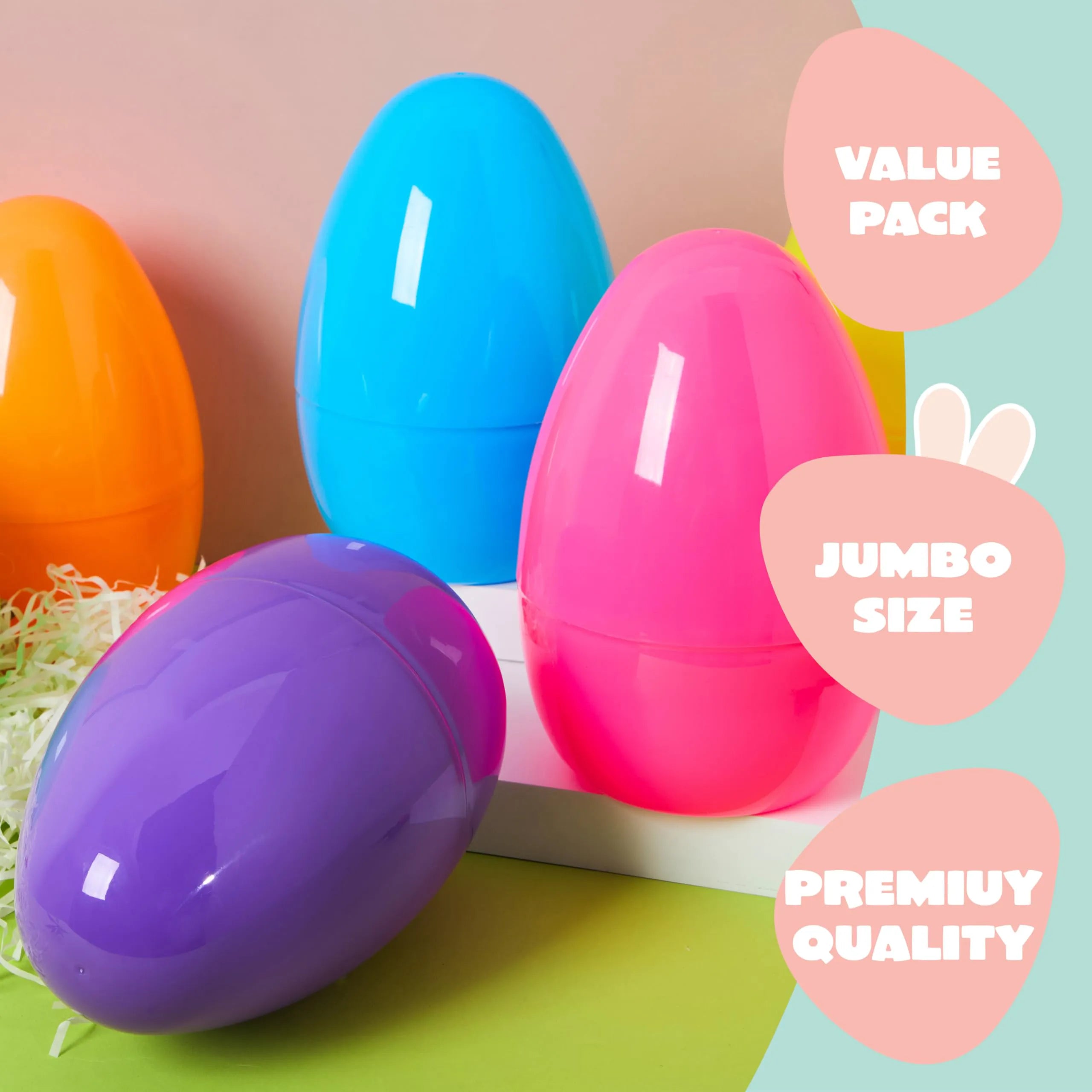 6-Pack 8-Inch Jumbo Plastic Easter Egg Shells, Fillable for Easter Egg Hunt
