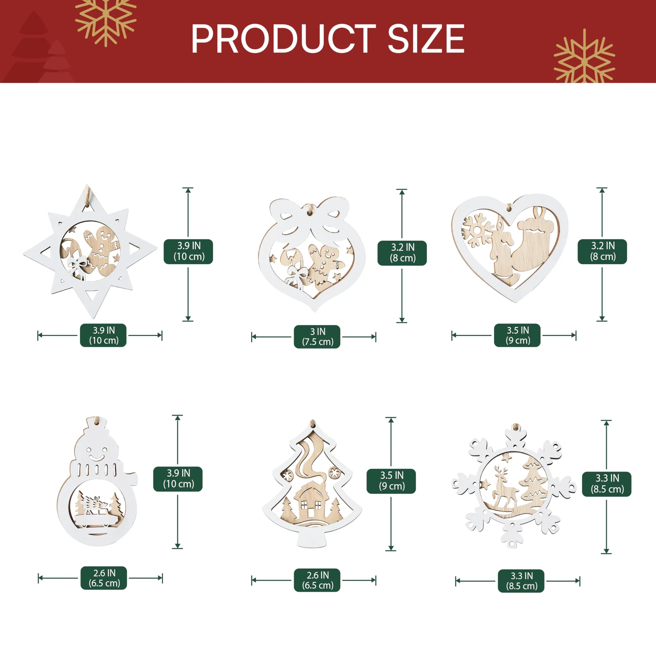 24 Pcs Christmas Wooden Carved Hanging Ornaments for Holiday Decor