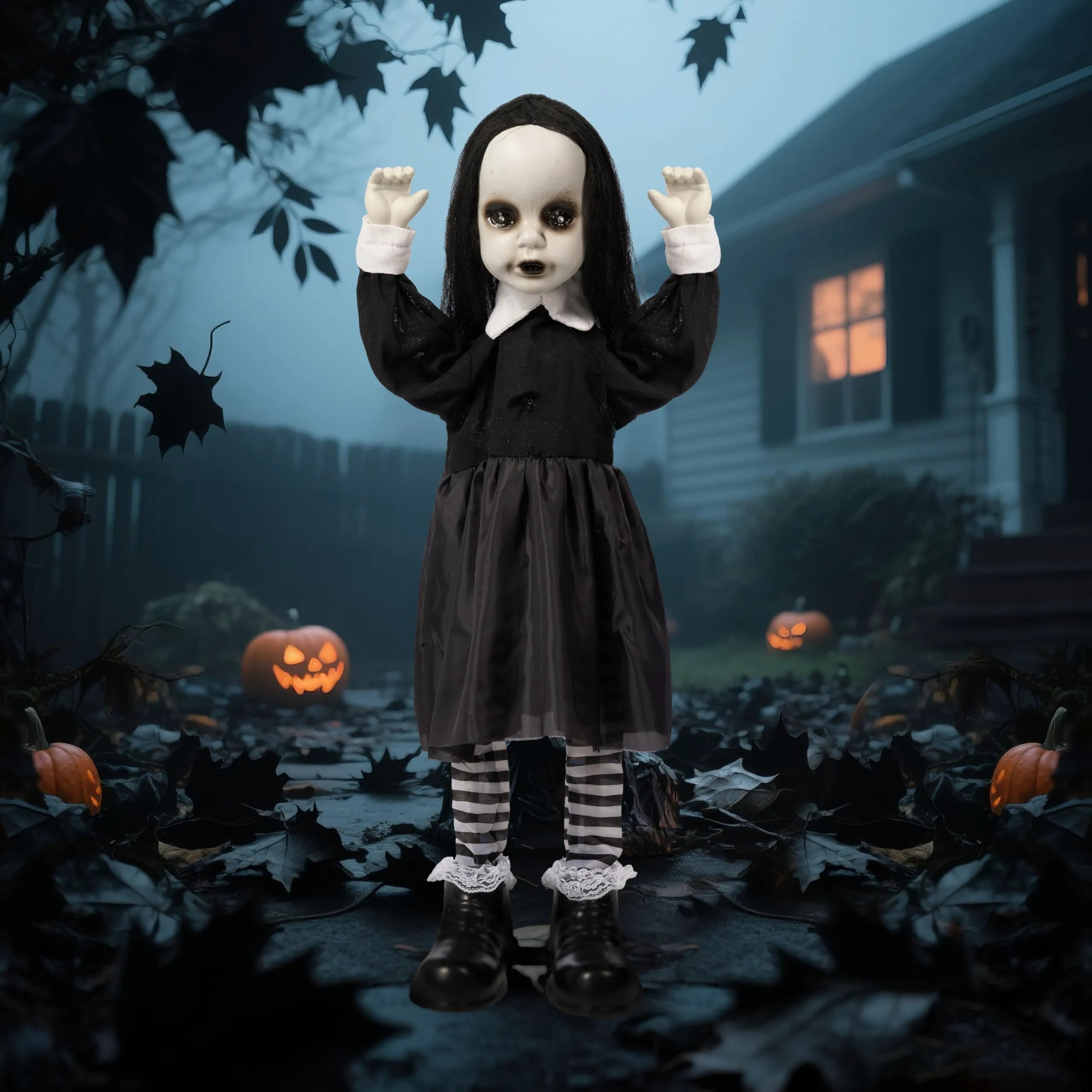 34-Inch Black Zombie Girl Ghost Animatronic Halloween Decoration