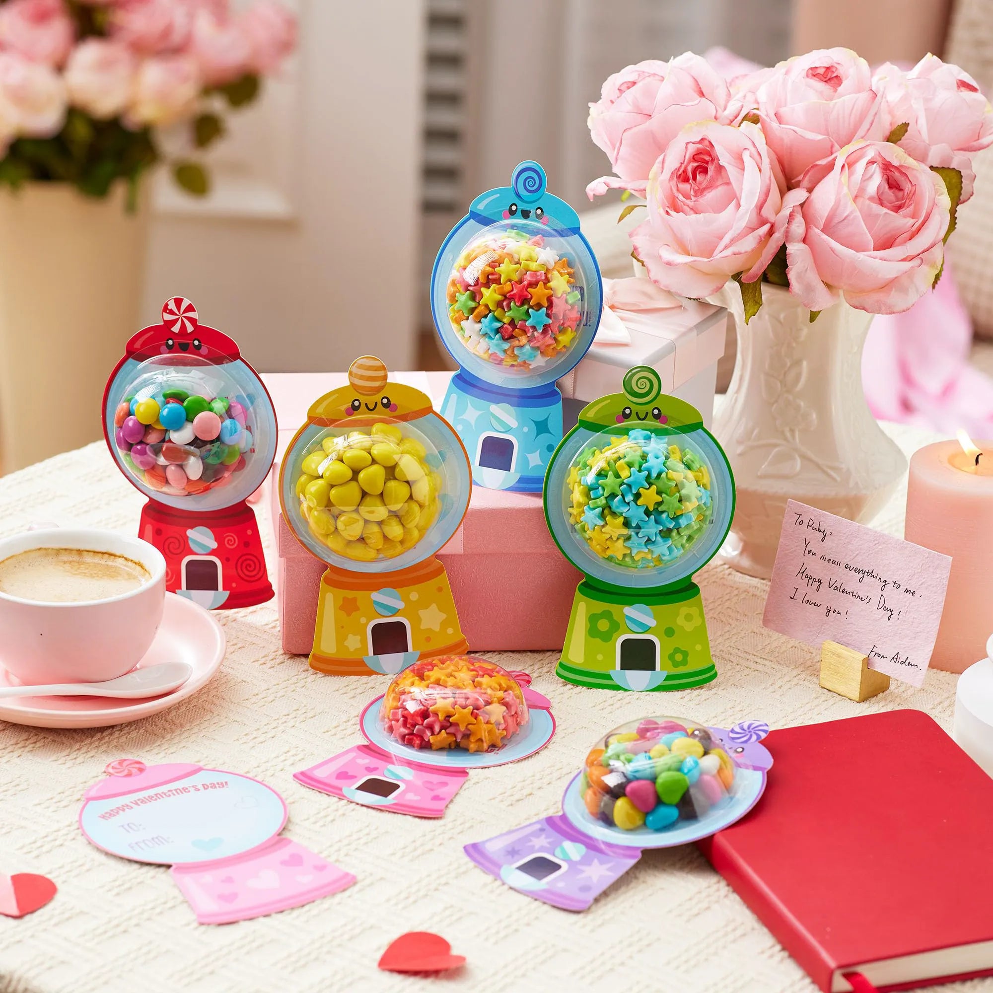 60 Pcs Valentine’s Day Candy Dispenser Cards with Craft Treat Holders