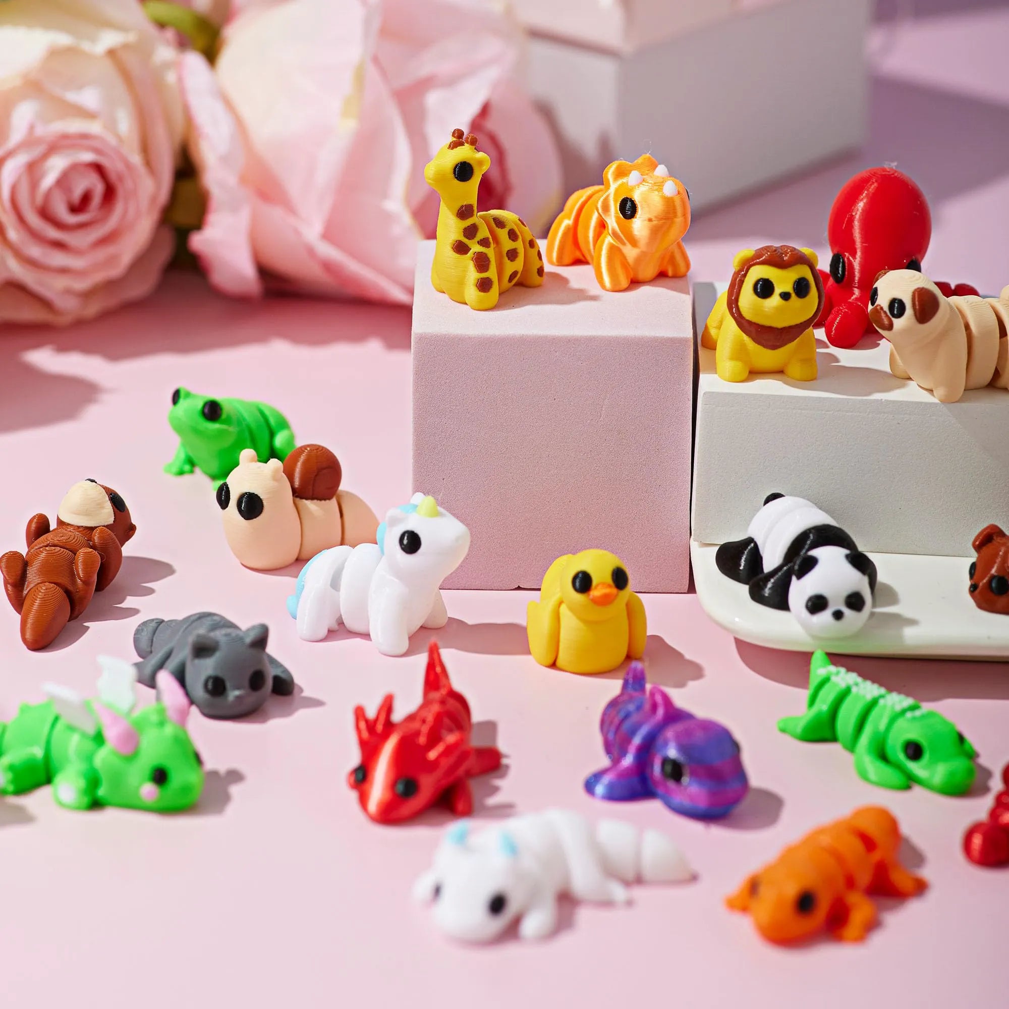 28-Piece 3D Printed Mini Animal Set with Valentine's Day Cards for Kids