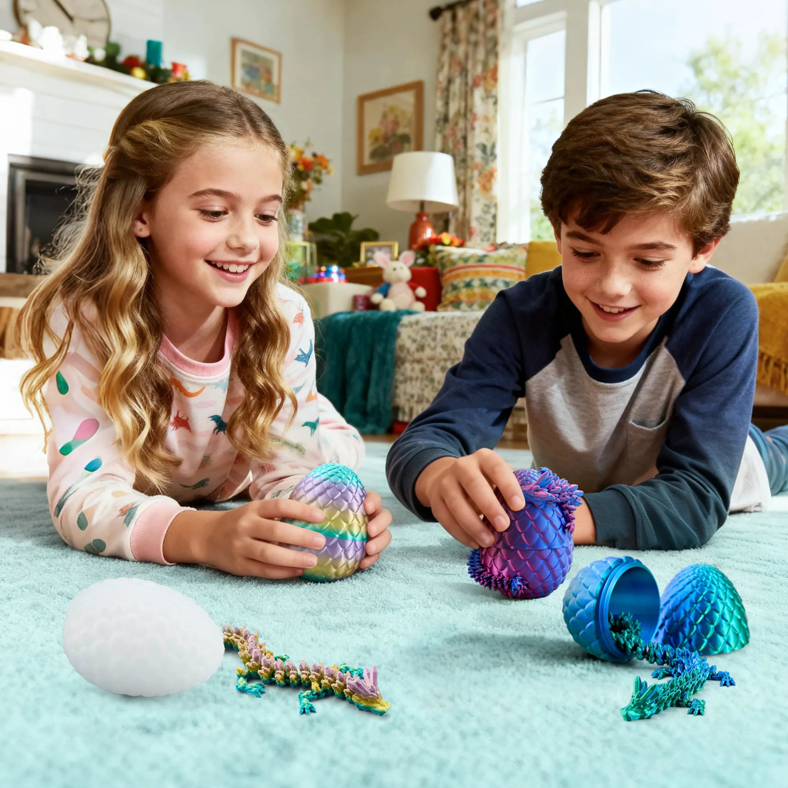 4-Pack 3D Printed Dragon Eggs with Laser Dragon - Articulated Fidget Toys for Kids