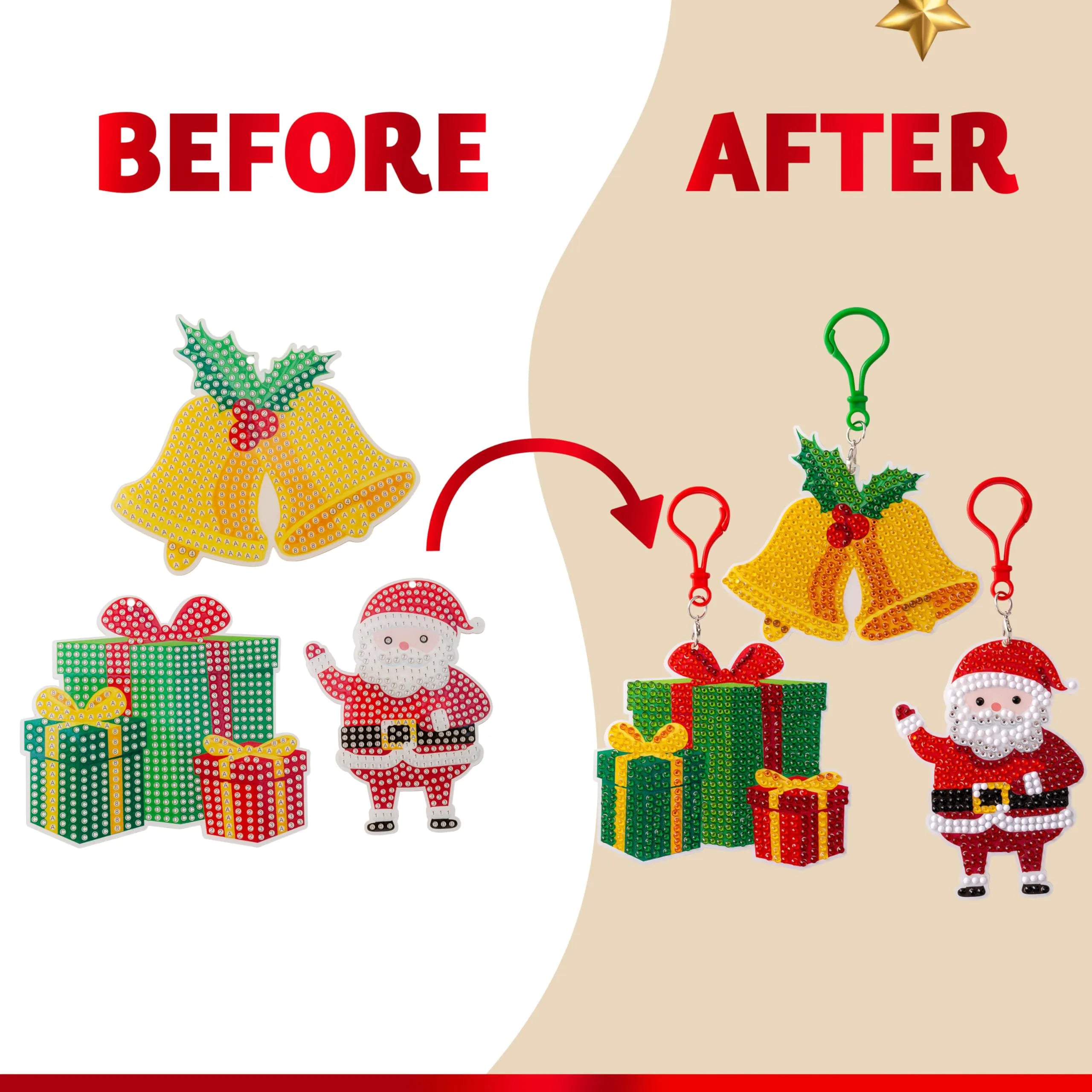 12 Pcs Christmas Diamond Art Ornaments Kit, 5D DIY Craft with Keychains for Kids