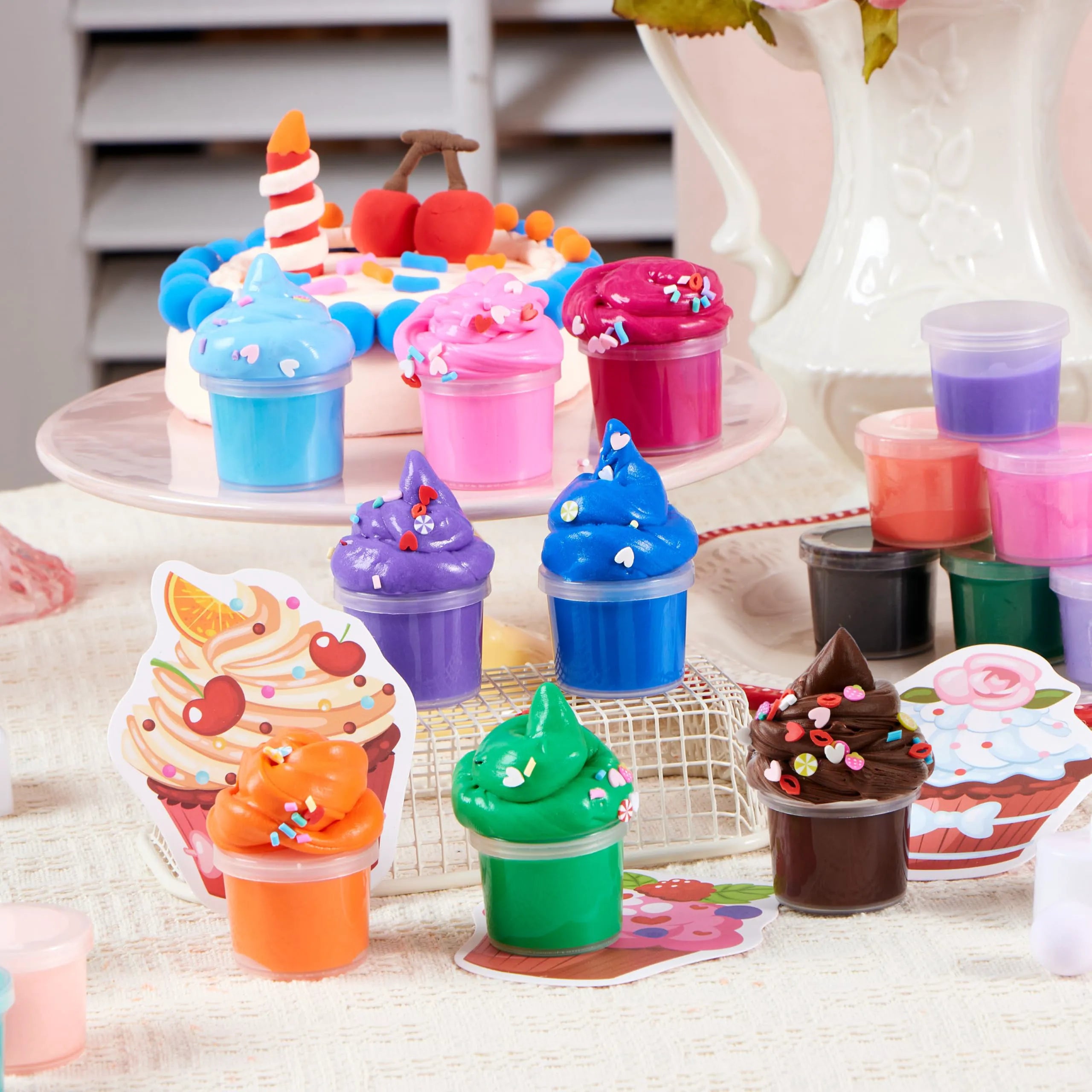 30-Piece Valentine's Day Multicolored Butter Slime Set with Rubber Slices and Dessert Cards