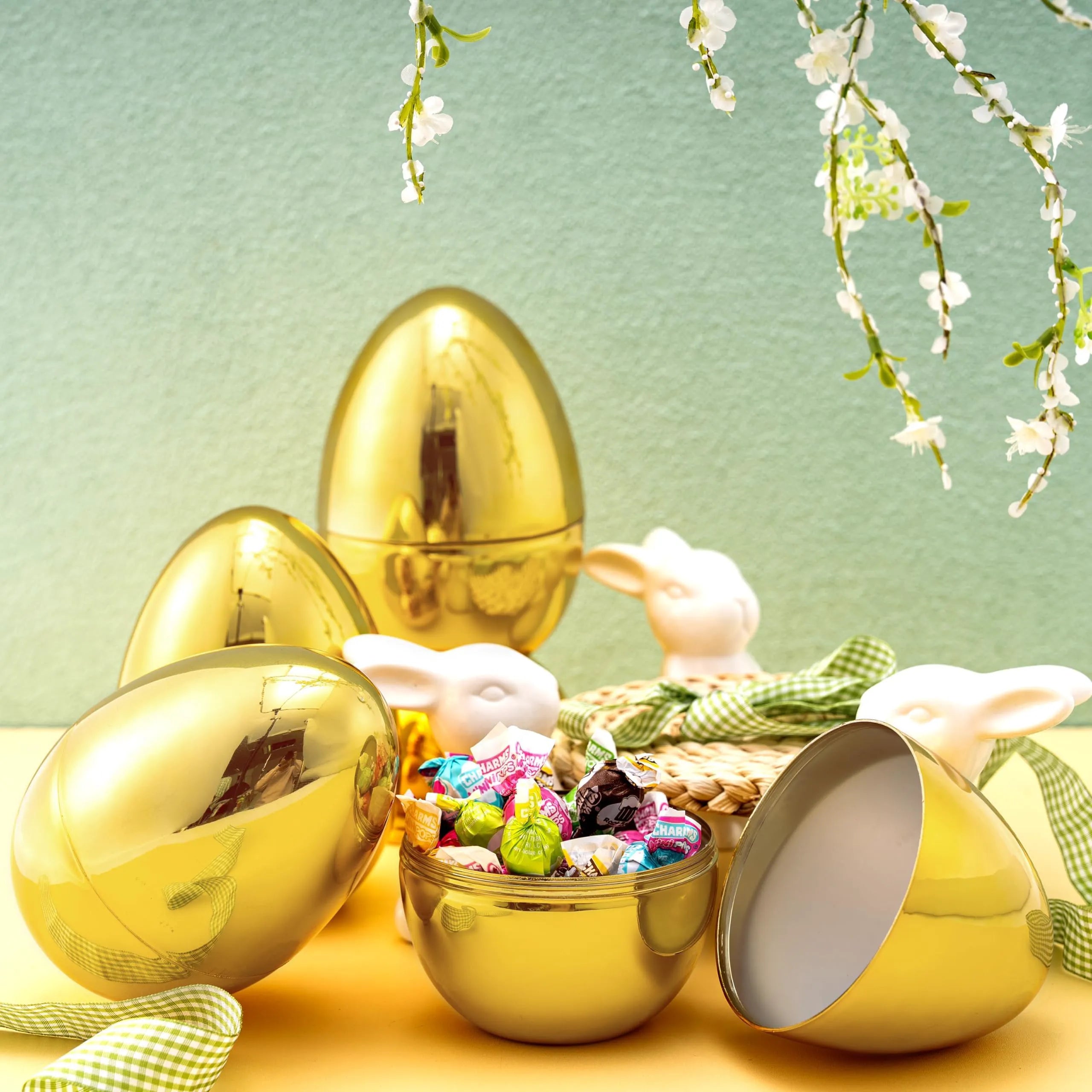 6 Large Gold Easter Eggs, 6-Inch Jumbo Plastic Fillable Eggs for Easter Hunt