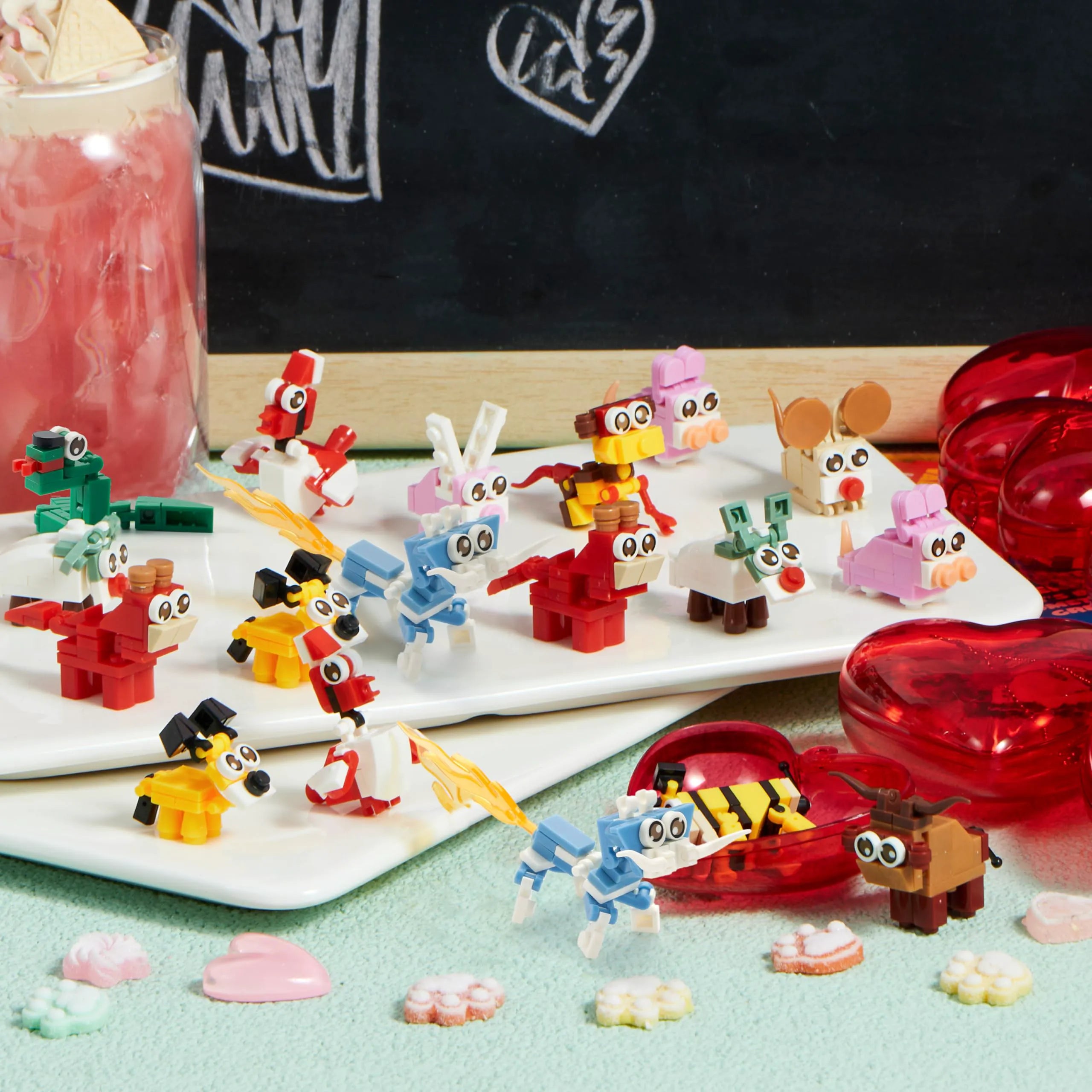26 Building Blocks Animals with Prefilled Hearts and Kids Valentine's Cards
