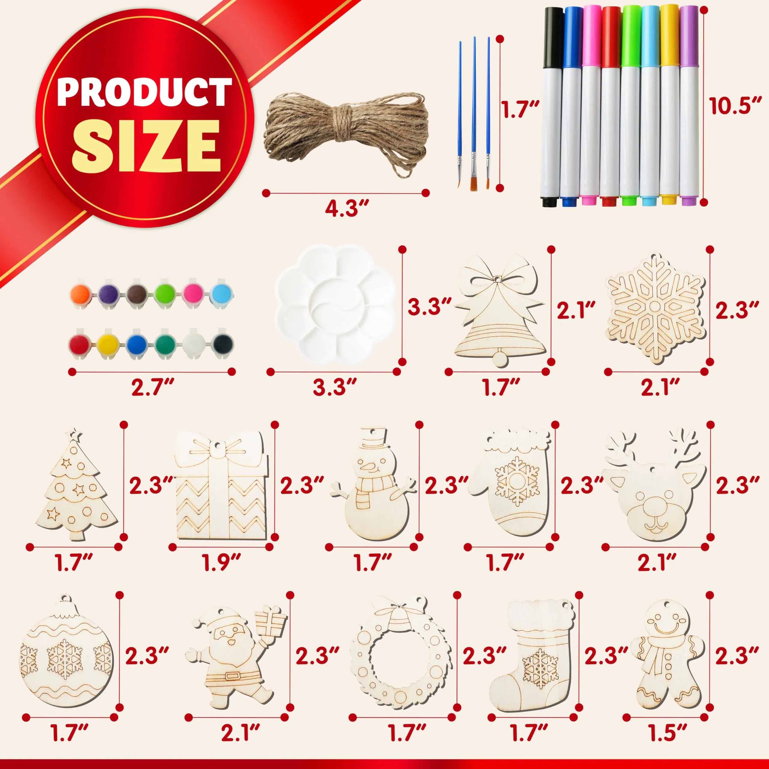 60-Piece Christmas Wooden Hanging Ornaments Craft Kit