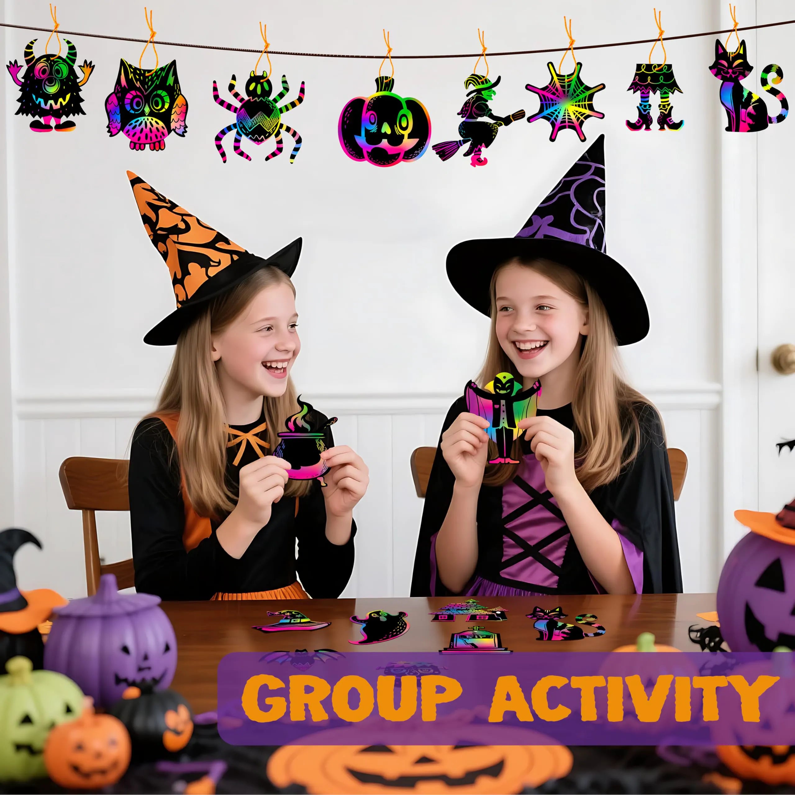 120 Pcs Halloween Rainbow Scratch Art Crafts for Kids