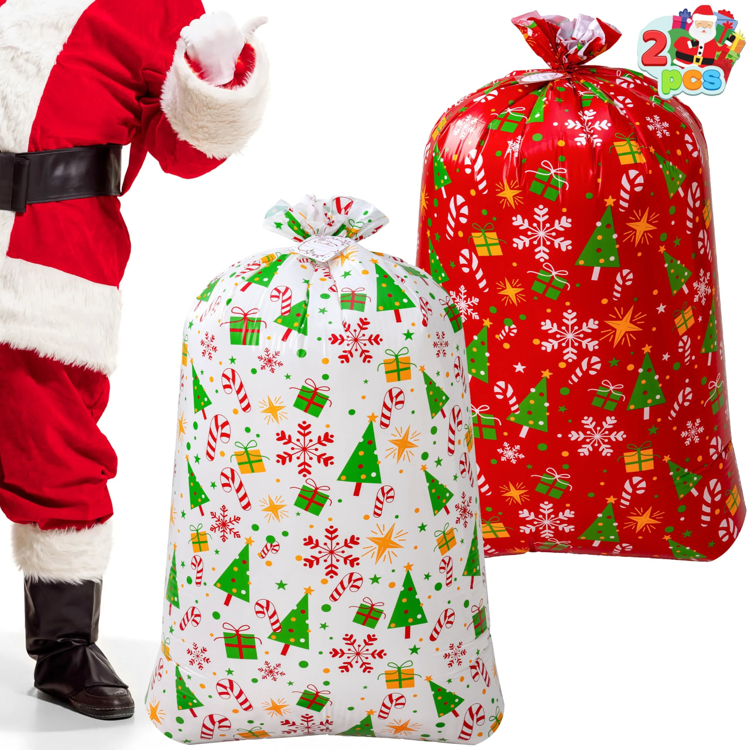 2-Pack Large Red & White Christmas Holiday Plastic Gift Bags