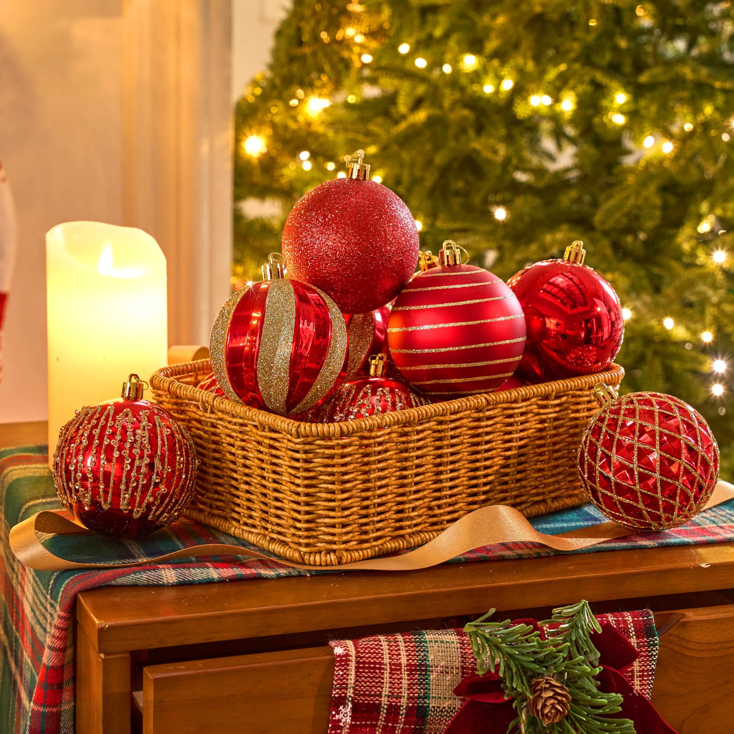12-Piece 3.15-Inch Red and Gold Christmas Ball Ornament Set