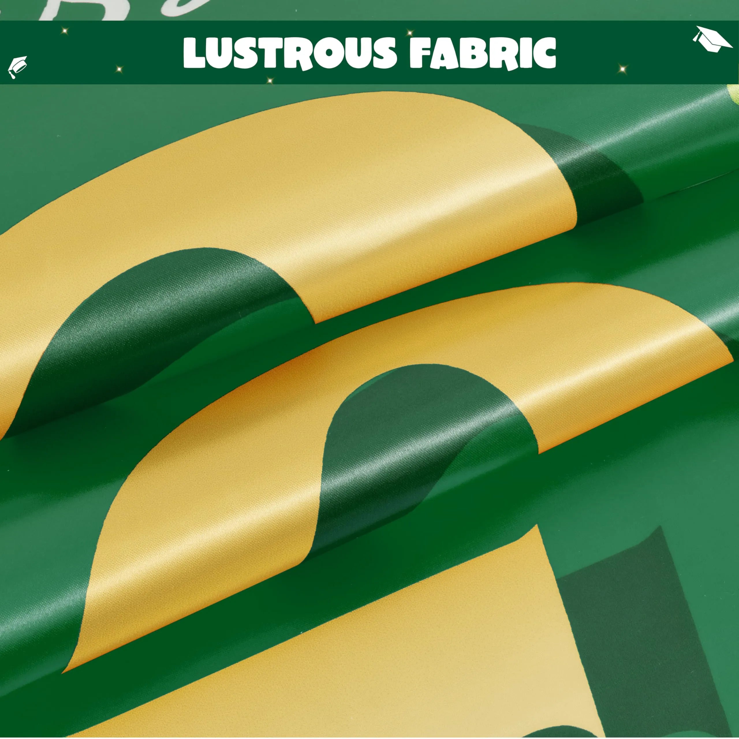 JOYIN 3 Pcs Graduation Decorations Class of 2025, Satin Fabric Congrats Grad Banner Set, Green & Gold Party Backdrop and Banner Hanging Porch Supplies for College Graduation Party Indoor Outdoor Decor