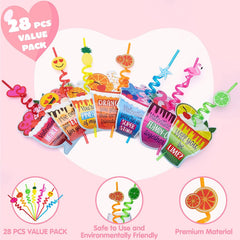 28 Reusable Drinking Straws with Kids' Valentine Cards for Valentine Party Favors