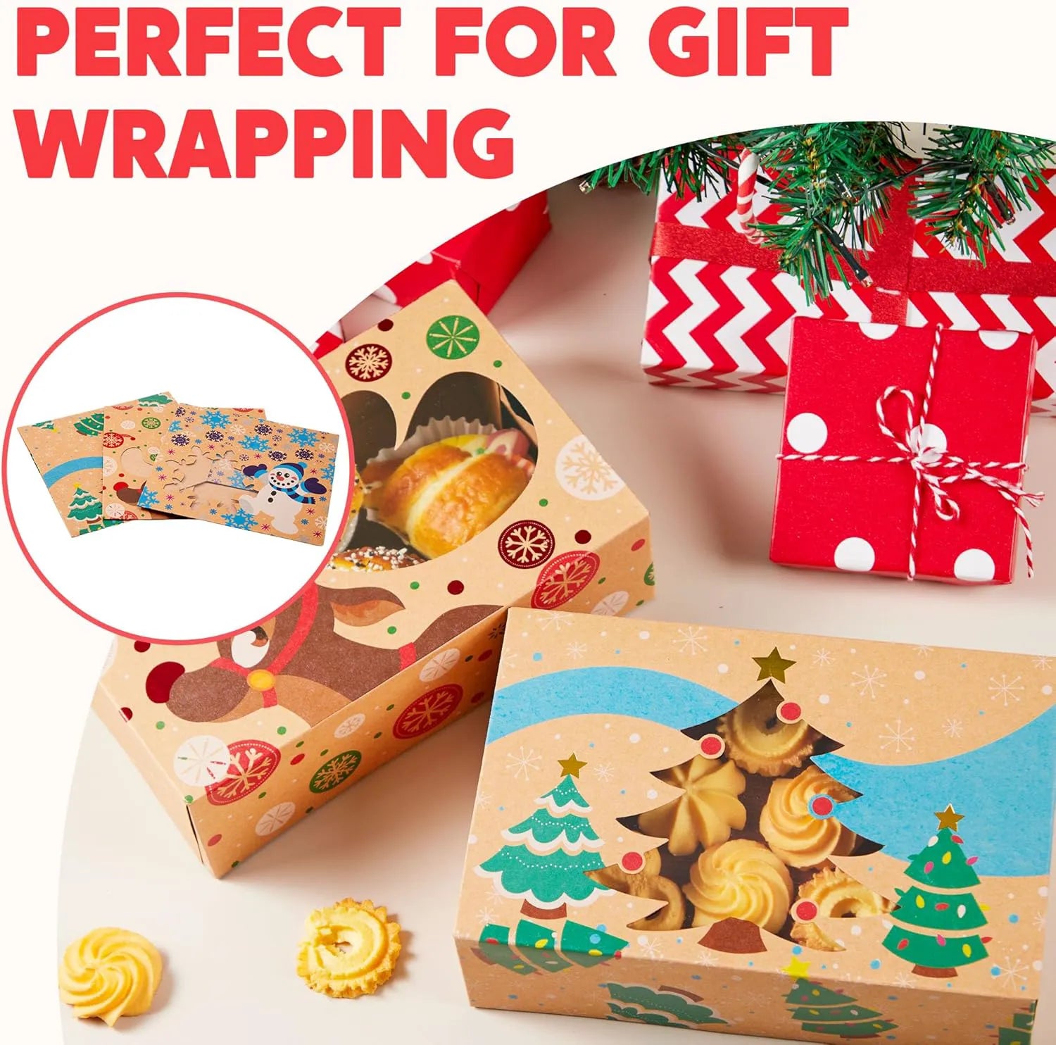 36 Foiled Kraft Christmas Cookie Boxes with Window, 8.5 x 5.75 x 2.75 Inches