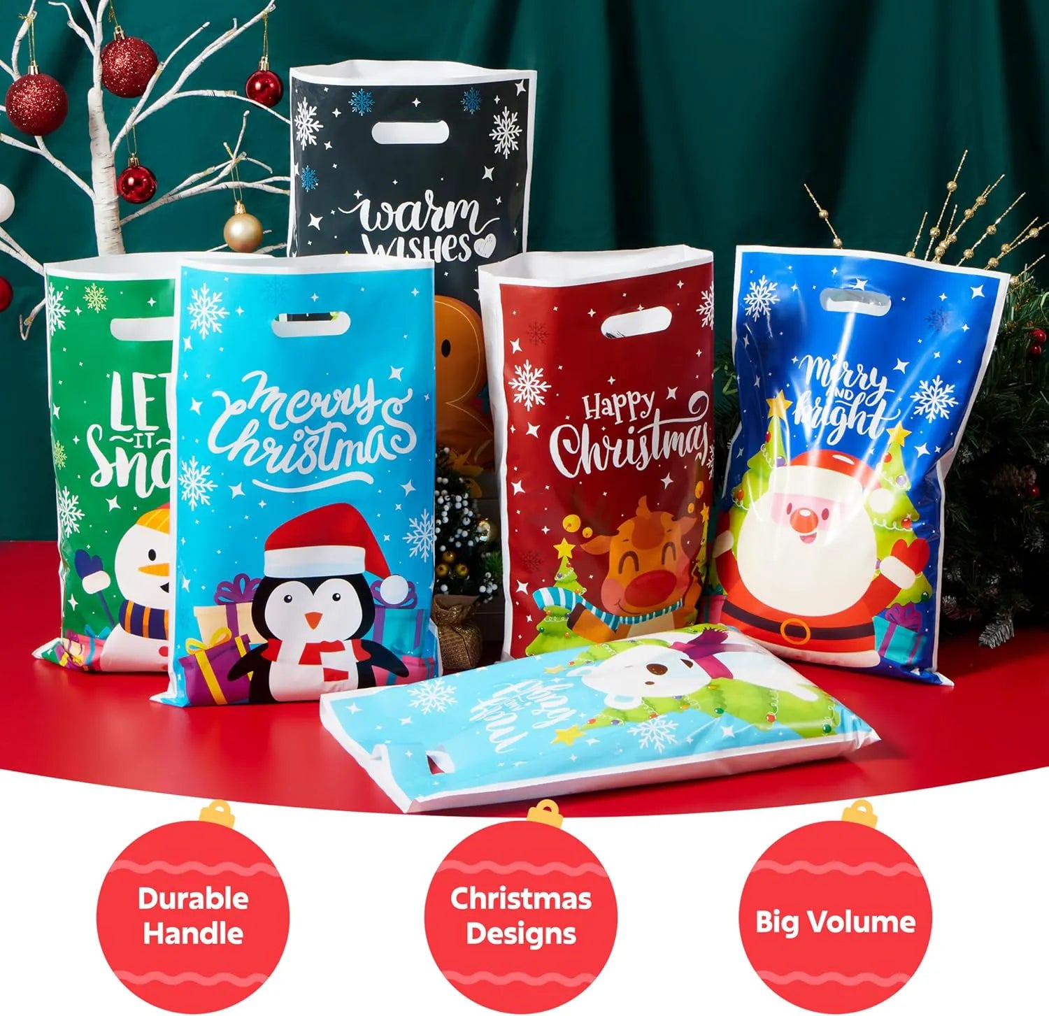 72 Pack Christmas Plastic Goodie Bags with Handles