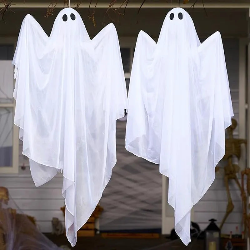 2 Pcs 35.4” Halloween Hanging Light-Up Ghost with Blue LED Lights