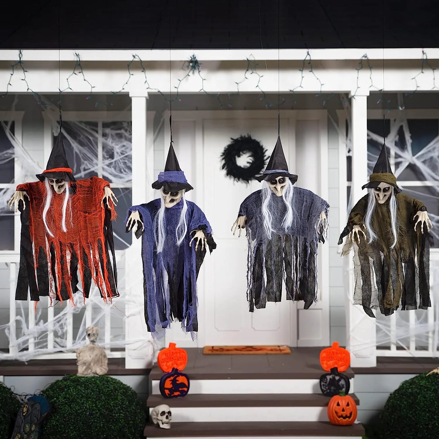 4 Pcs Hanging Witches (Purple, Orange, Green, Grey)