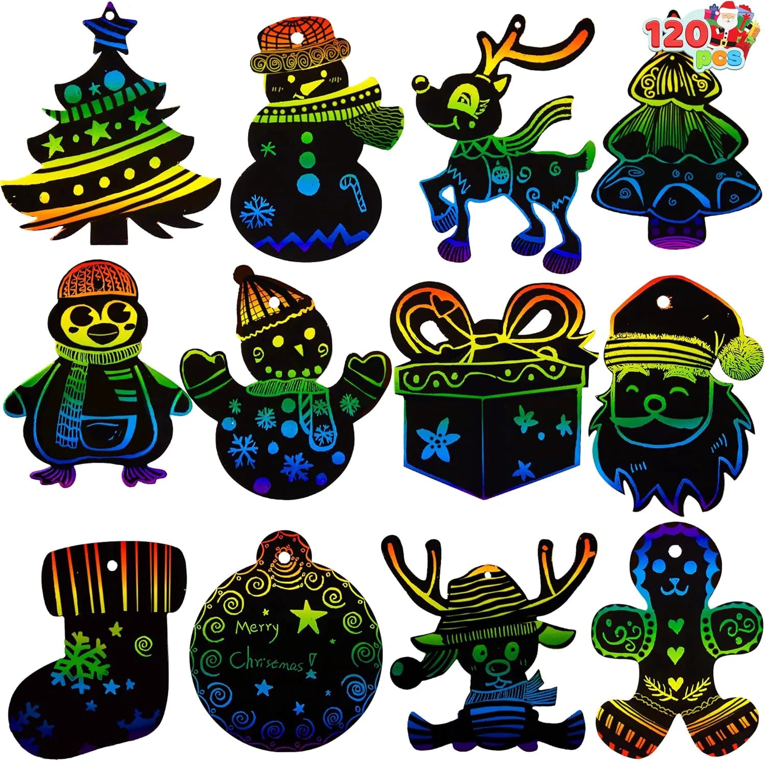48-Pack Christmas Scratch Art Ornaments