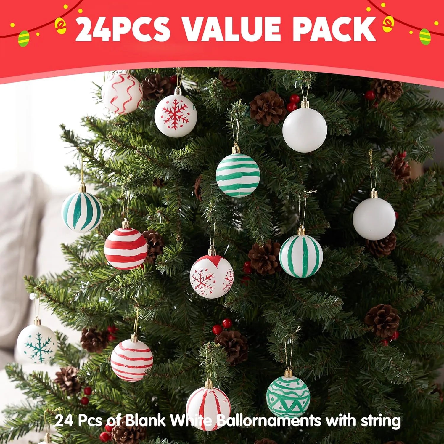 24 Pack Blank White Christmas Ball Ornaments