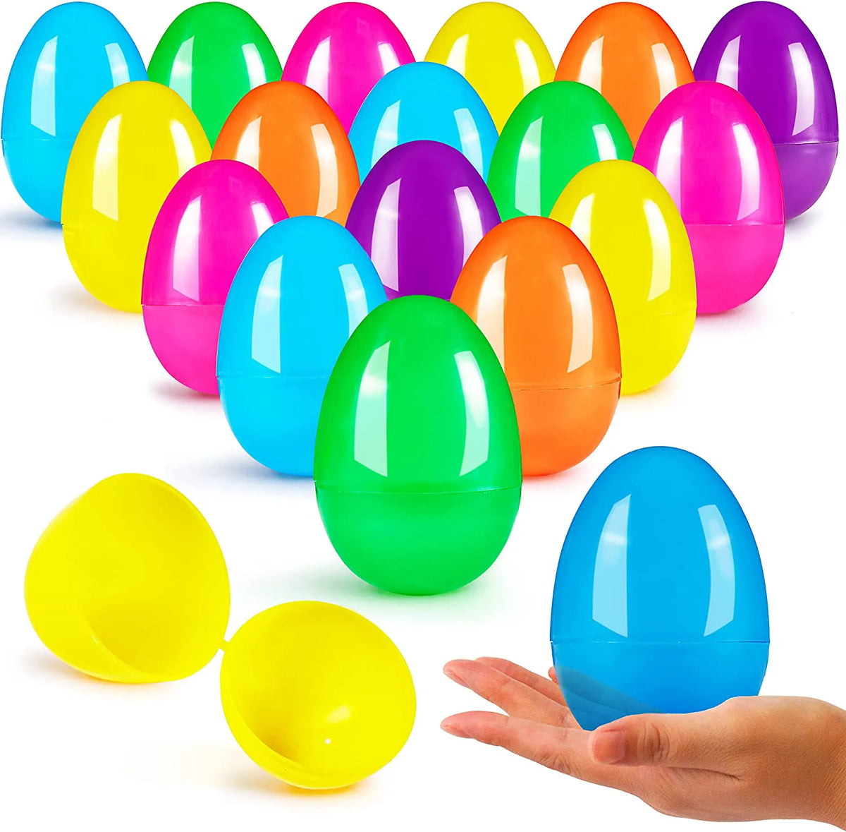 72 Colorful Bright Plastic Easter Egg Shells, 3.15 Inches