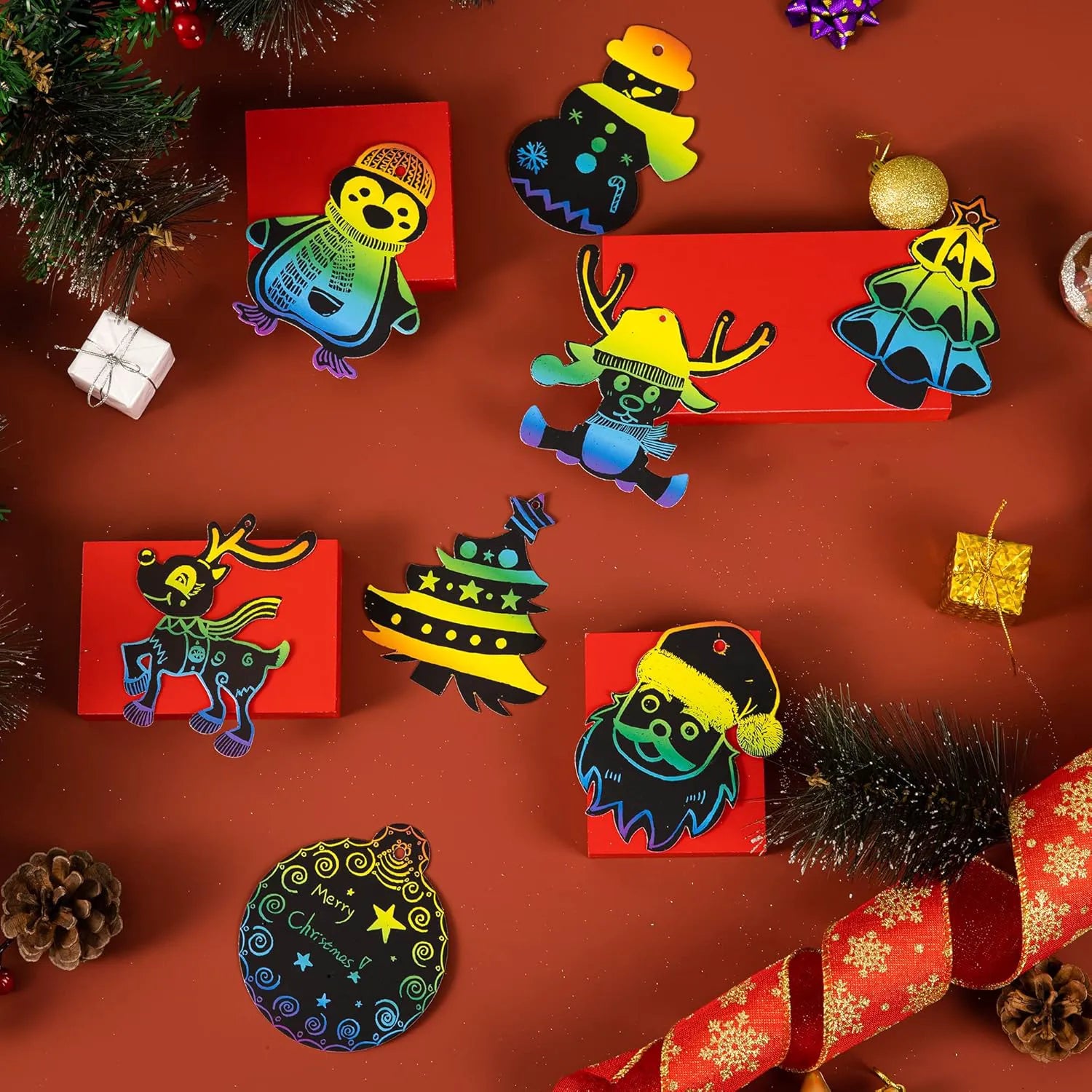 48-Pack Christmas Scratch Art Ornaments
