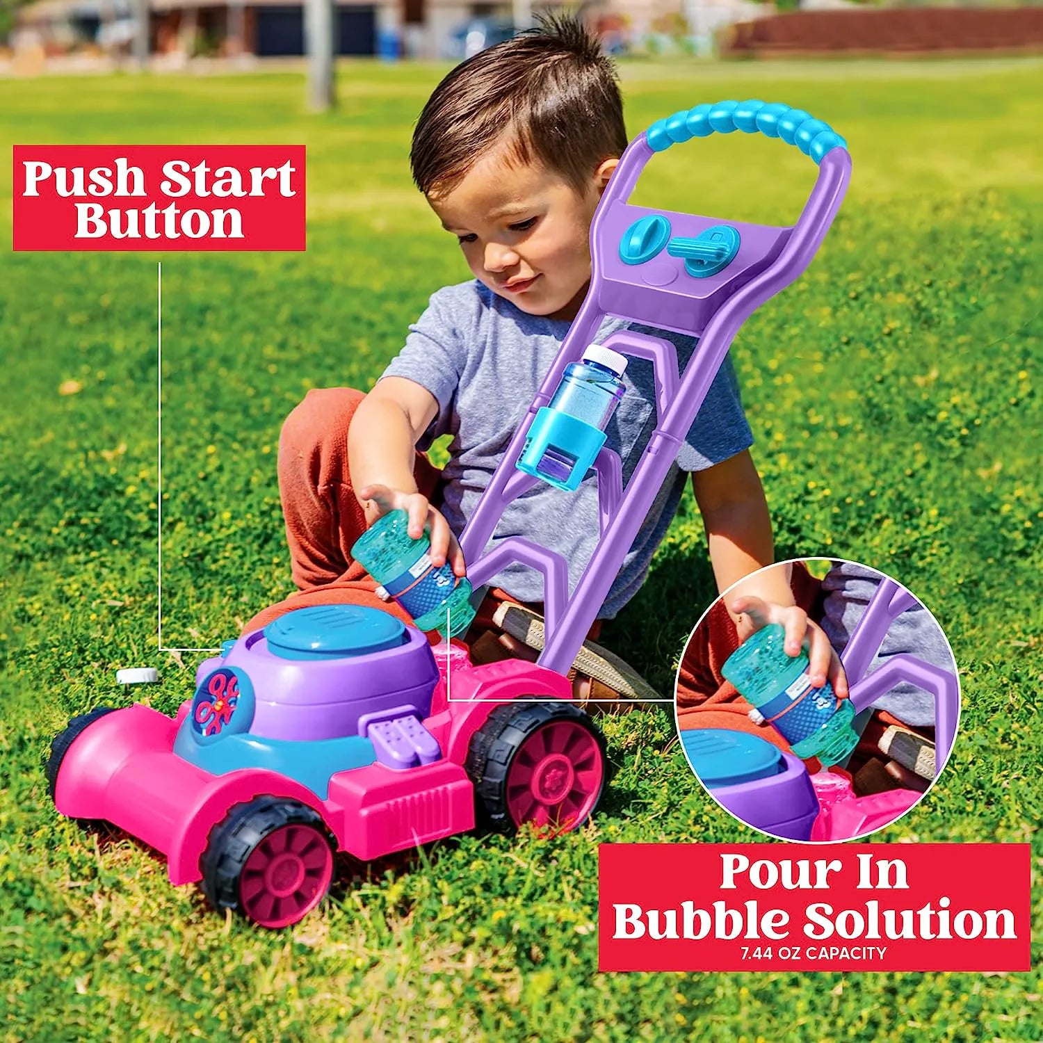 Sloosh Bubble Lawn Mower Toddler Toy, Pink
