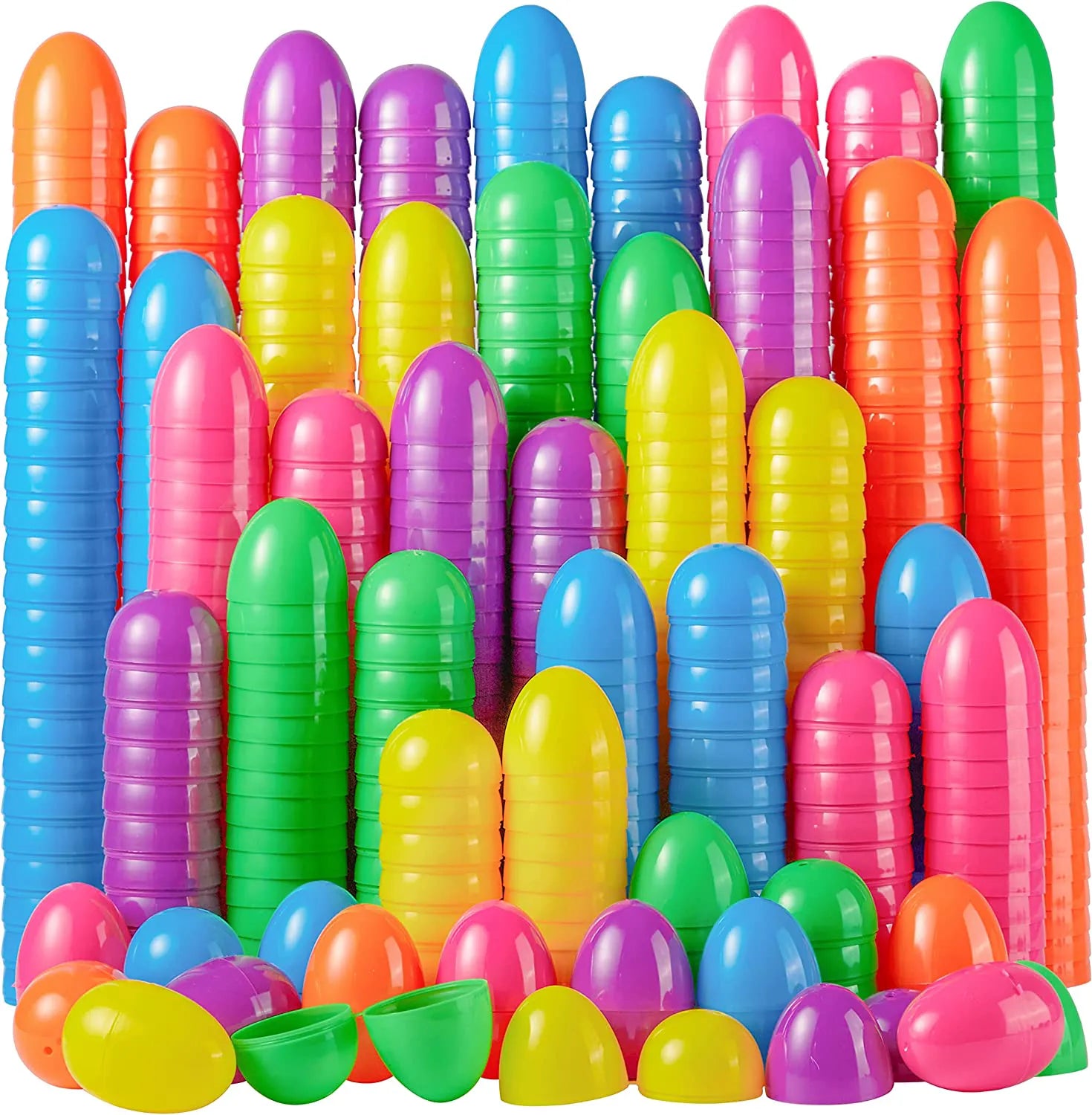 100 Colorful Bright Plastic Easter Egg Shells (2.3 in)