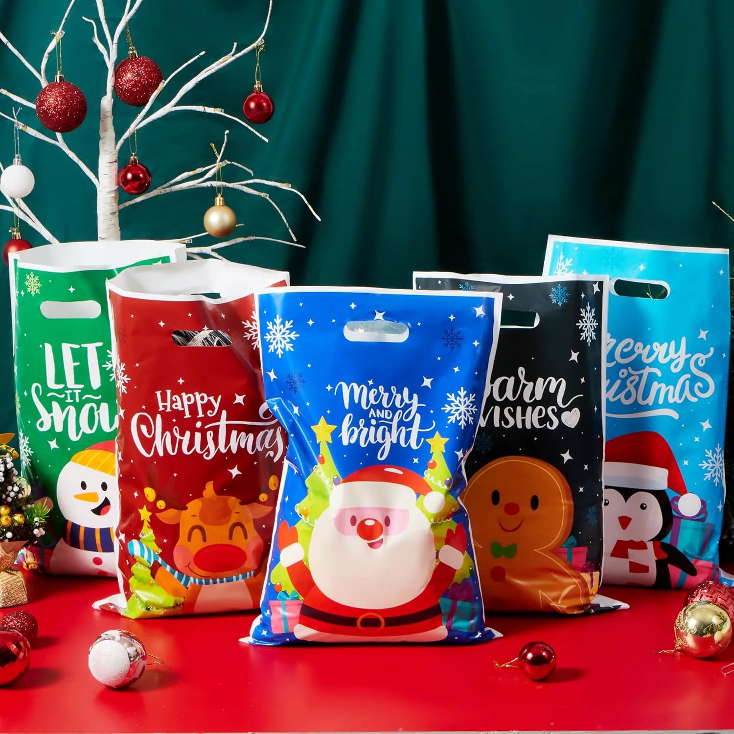 72 Pack Christmas Plastic Goodie Bags with Handles