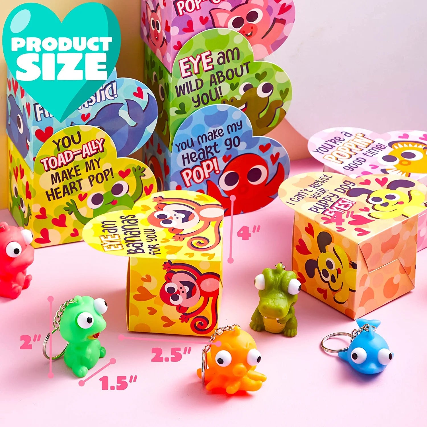24Pcs Kids Valentine's Cards with Bulging Eyes in Boxes - Classroom Exchange Gifts