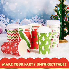 24 Pack 16 oz Christmas Paper Cups with Holiday Design