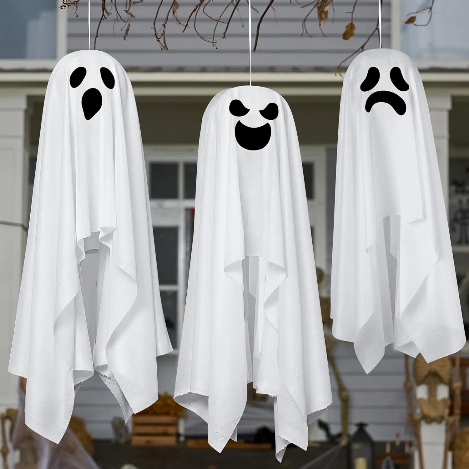 6-Pack Hanging Ghost Halloween Decorations for Outdoor Use