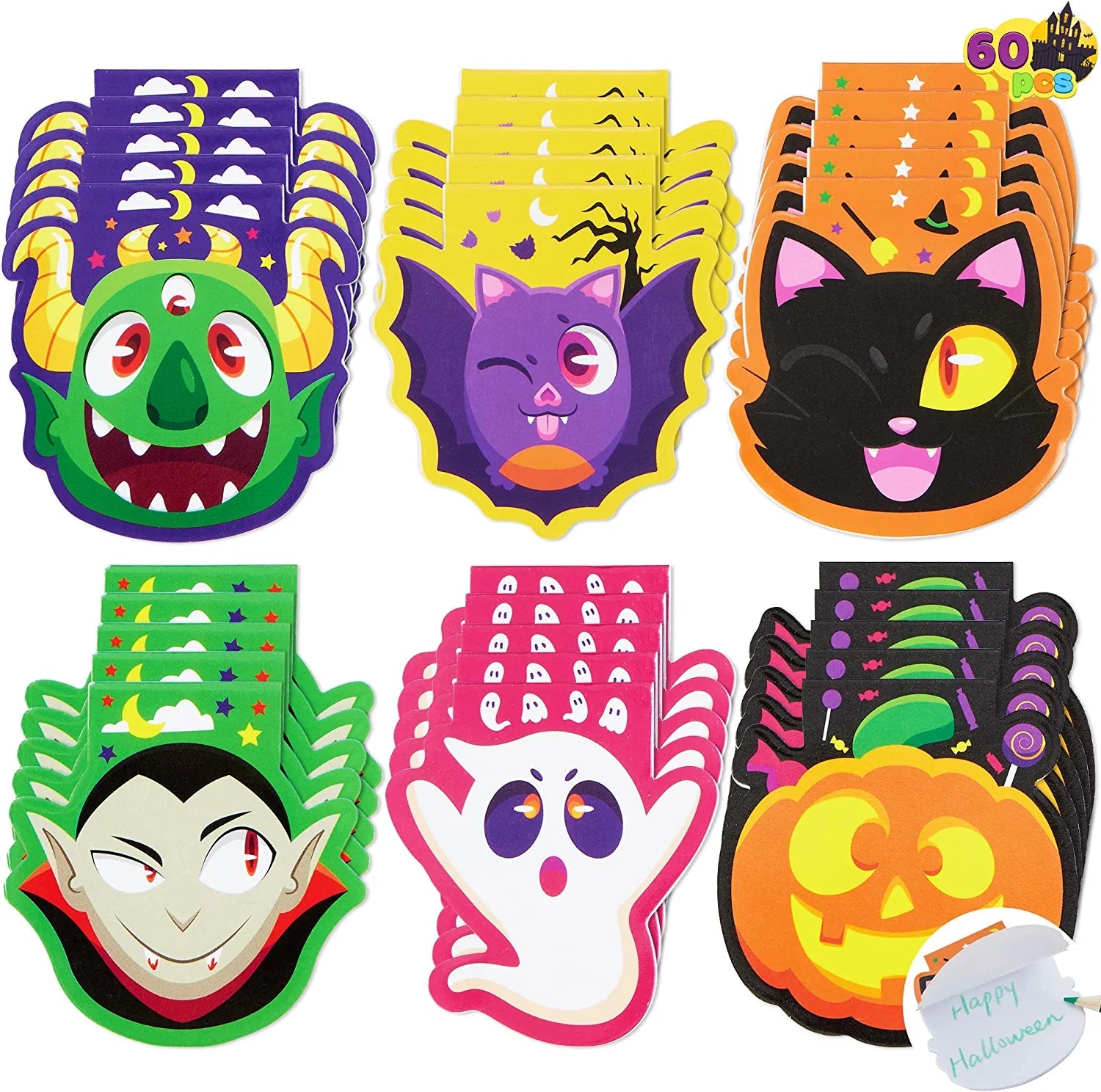 Halloween Spooky Characters Mini Notepad Set (60 Pack)