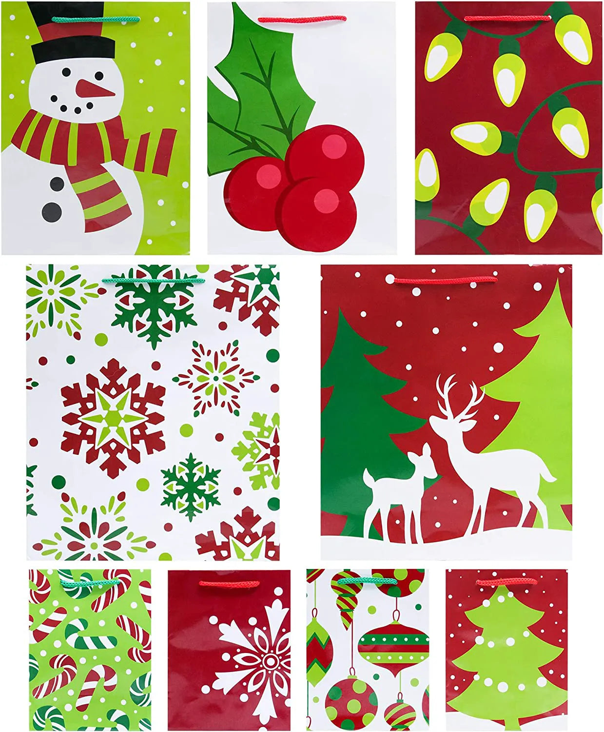20 Christmas Goody Gift Bags with Handles, Assorted Sizes