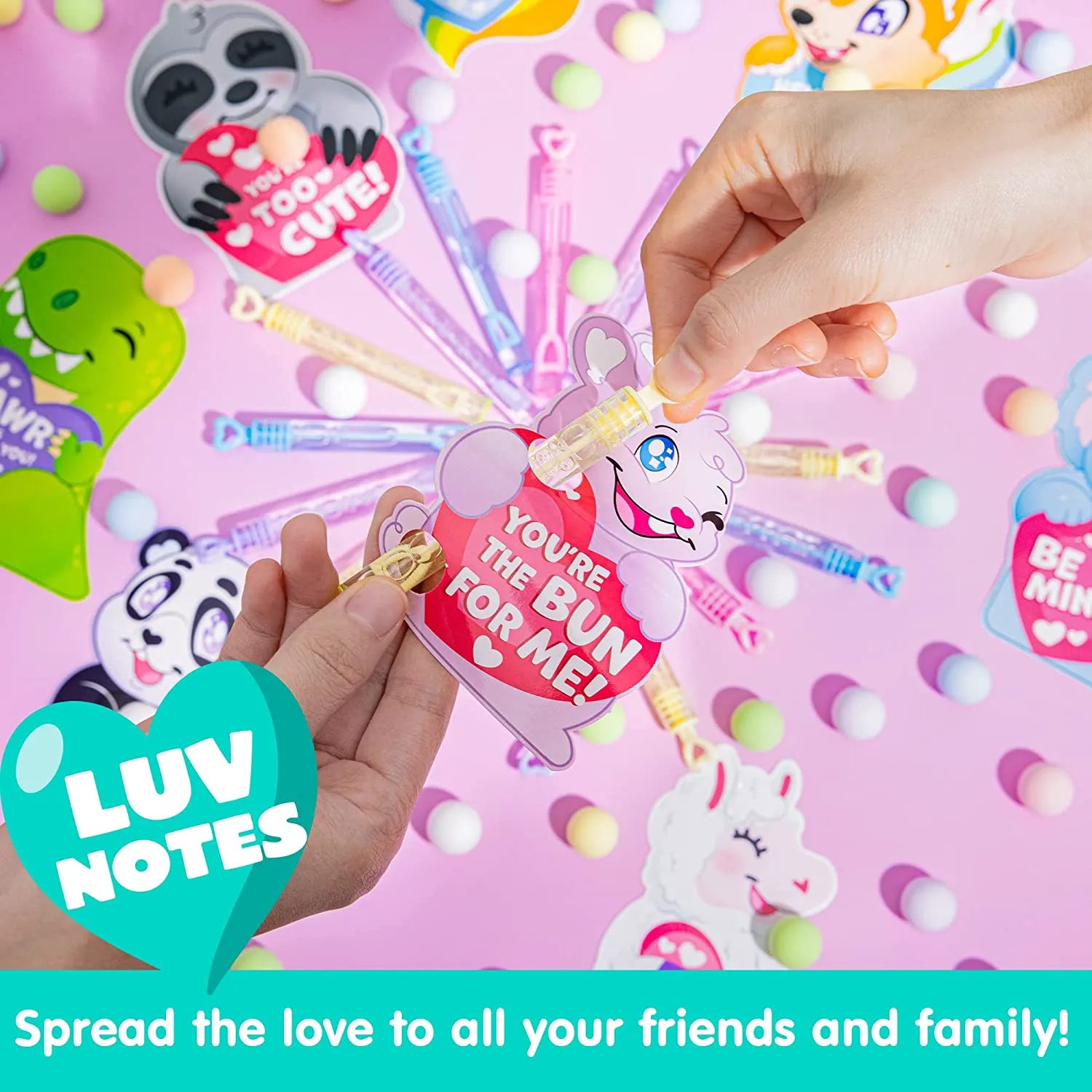 36-Pack Kids Valentine's Cards with Mini Bubble Maker Wands - Classroom Exchange Gifts