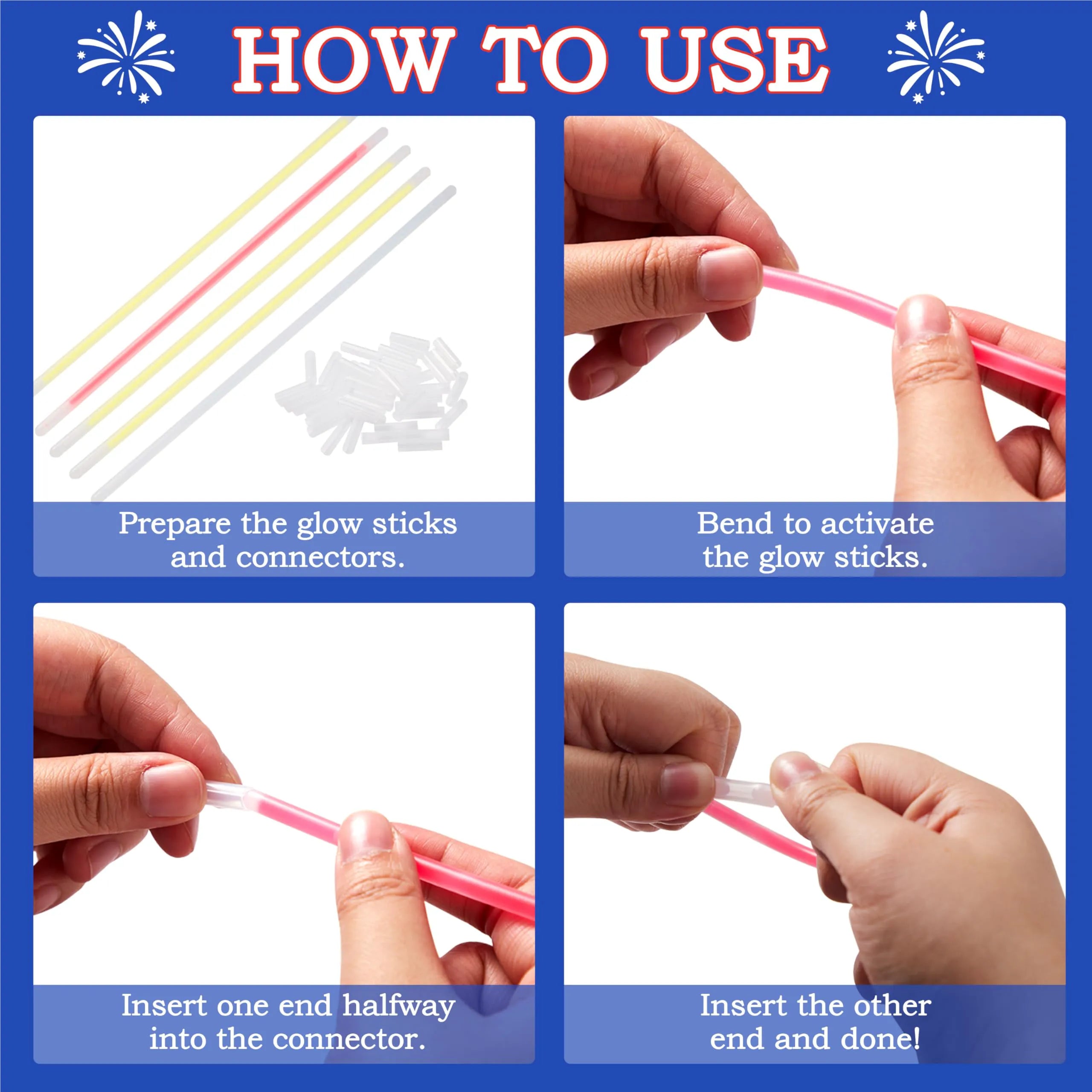 JOYIN 324-Piece 4th of July Glow Sticks with Connectors - 8" Red, White & Blue Glow-in-the-Dark Bracelets & Necklaces for Kids & Adults - Patriotic Light-Up Toys for Independence Day Party Favors
