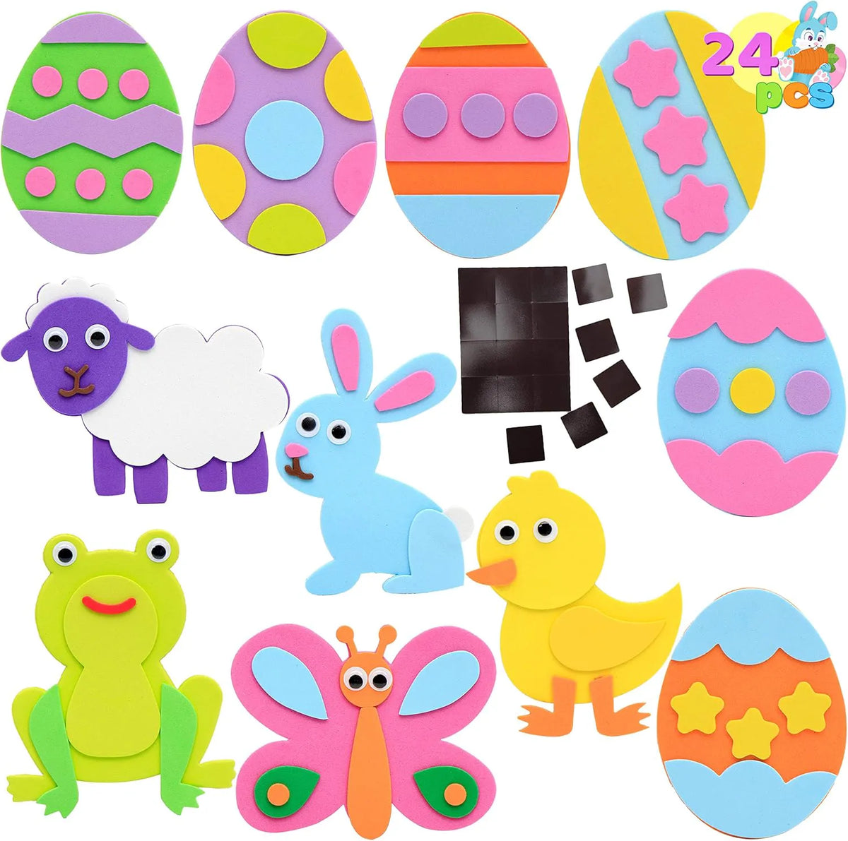 JOYIN 24 Pack Easter Foam Magnet DIY Craft Set for Egg Hunt and Basket Stuffers
