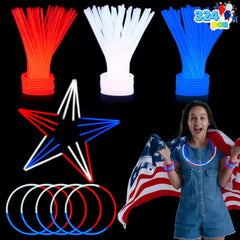 JOYIN 324-Piece 4th of July Glow Sticks with Connectors - 8" Red, White & Blue Glow-in-the-Dark Bracelets & Necklaces for Kids & Adults - Patriotic Light-Up Toys for Independence Day Party Favors