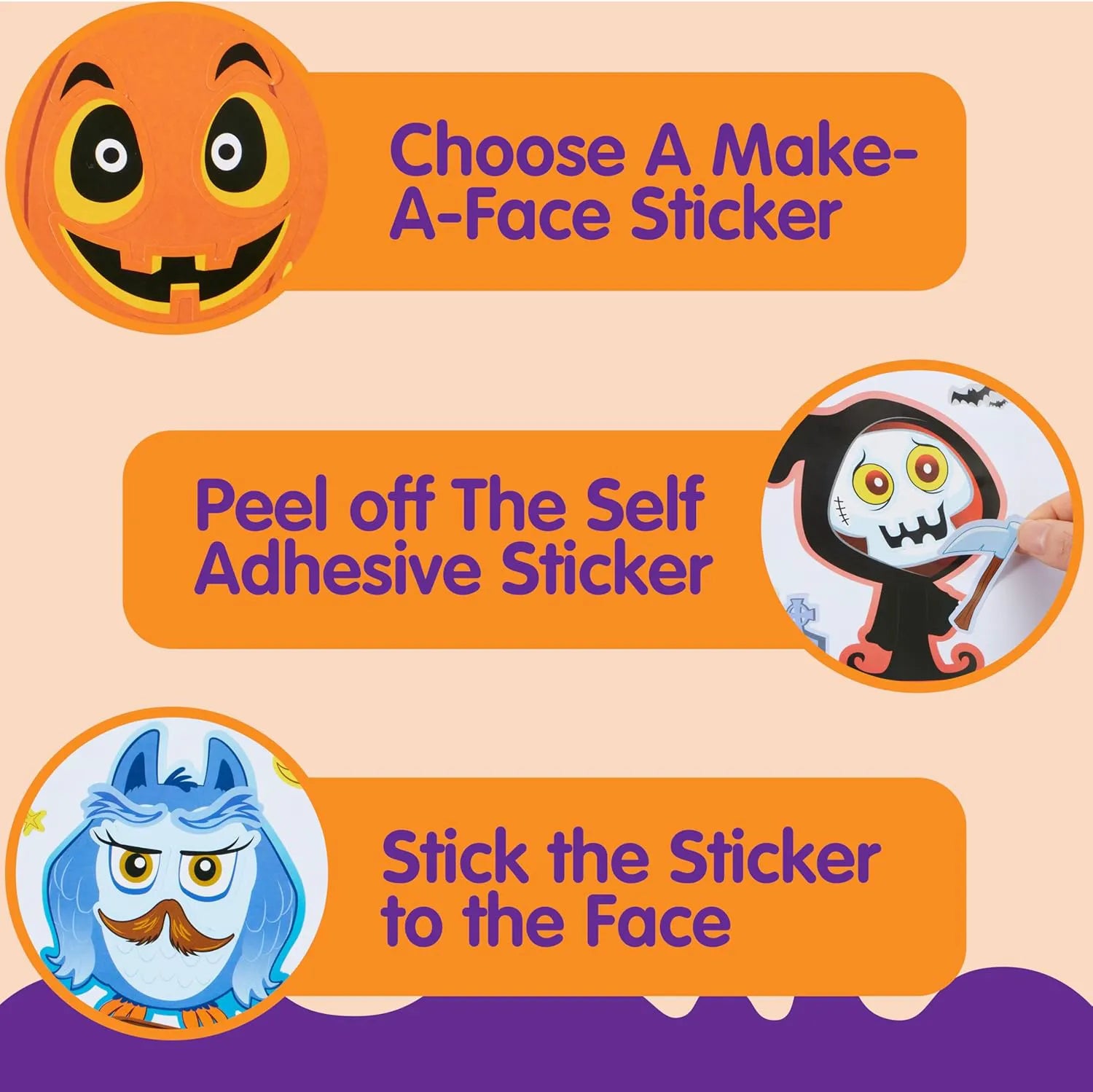 36 Pcs Halloween Make-a-Face Stickers for Kids