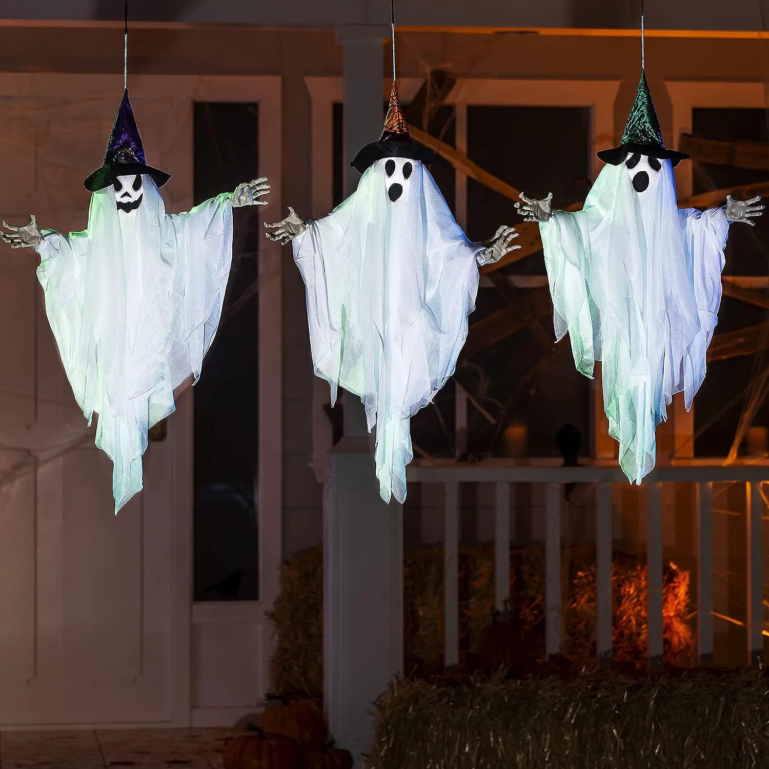 24.8in White Ghost with Colored Hats, 3 Pack