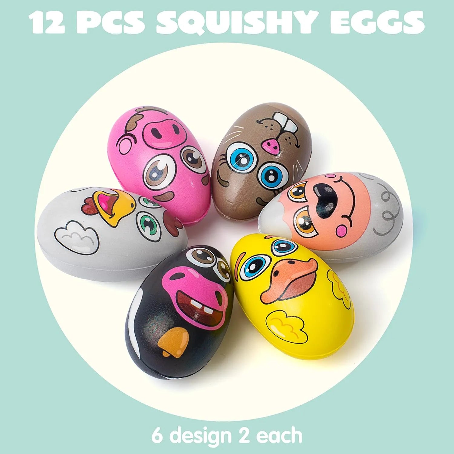 JOYIN 12 Pack Easter Eggs Squishy Toys Animal Theme Slow Rising Stress Relief Egg Balls