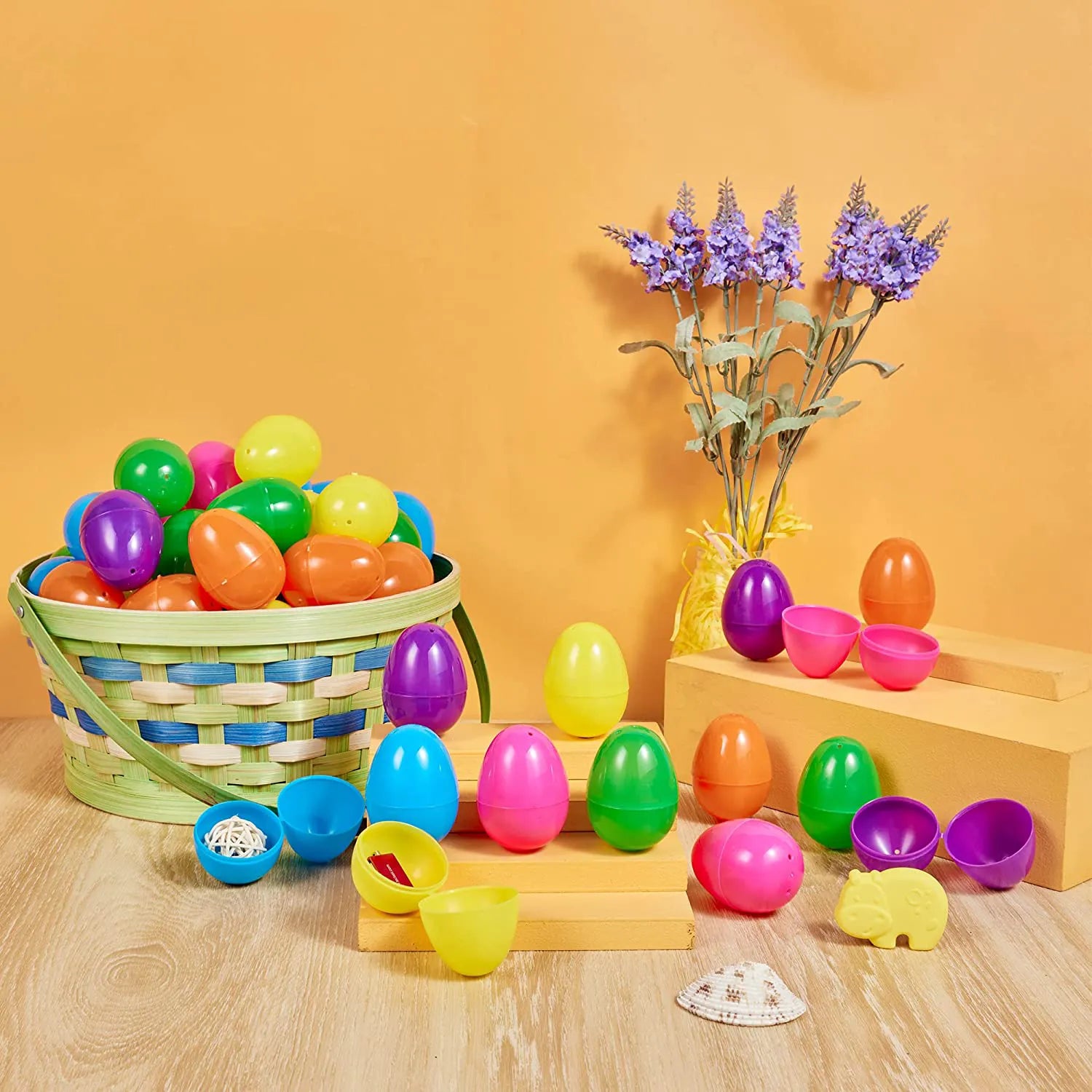 100 Colorful Bright Plastic Easter Egg Shells (2.3 in)